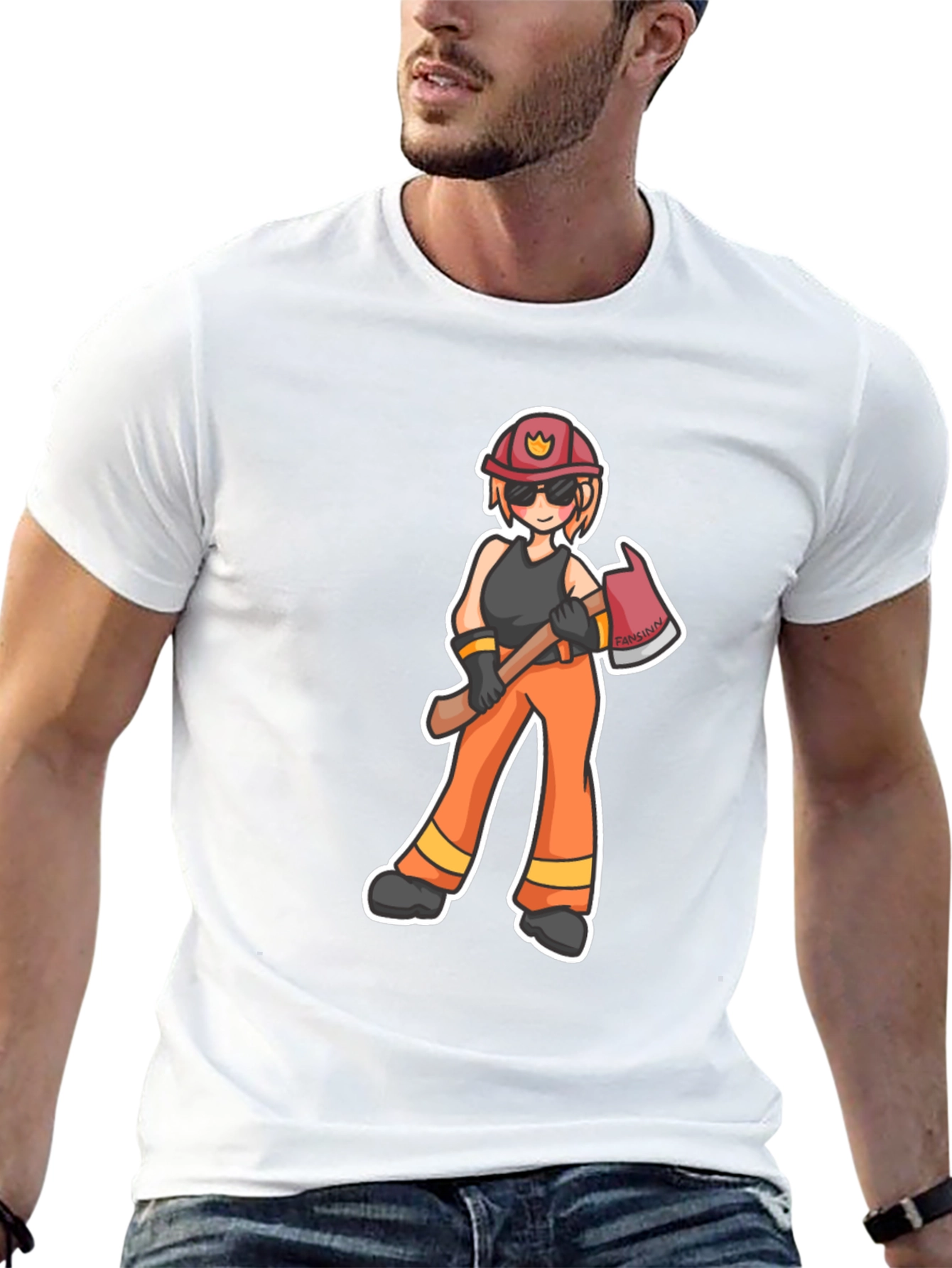 Cartoon Firefighter T-Shirt - Black