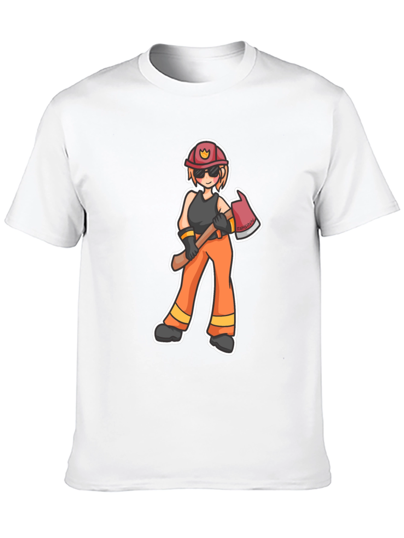 Cartoon Firefighter T-Shirt - Black