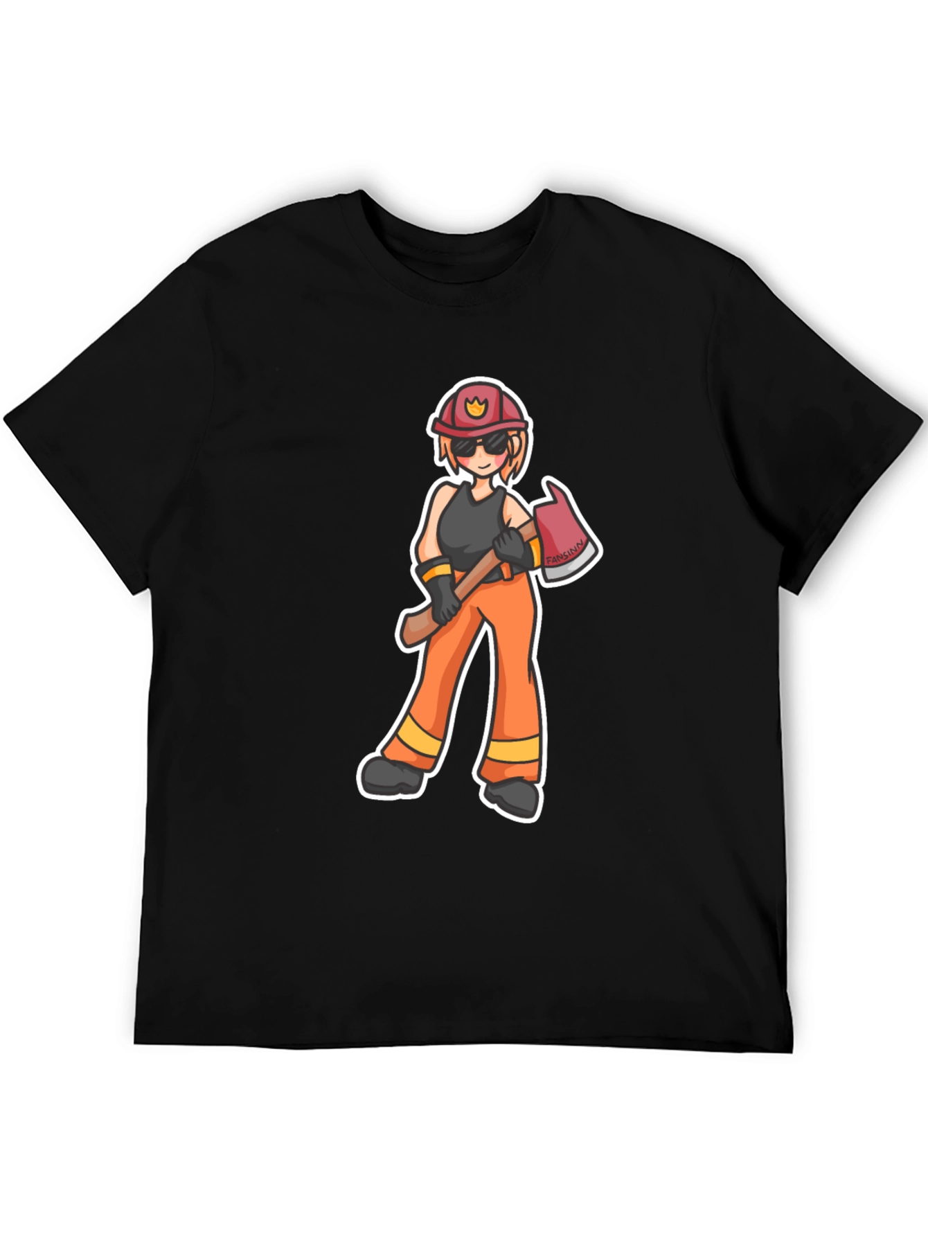 Cartoon Firefighter T-Shirt - Black