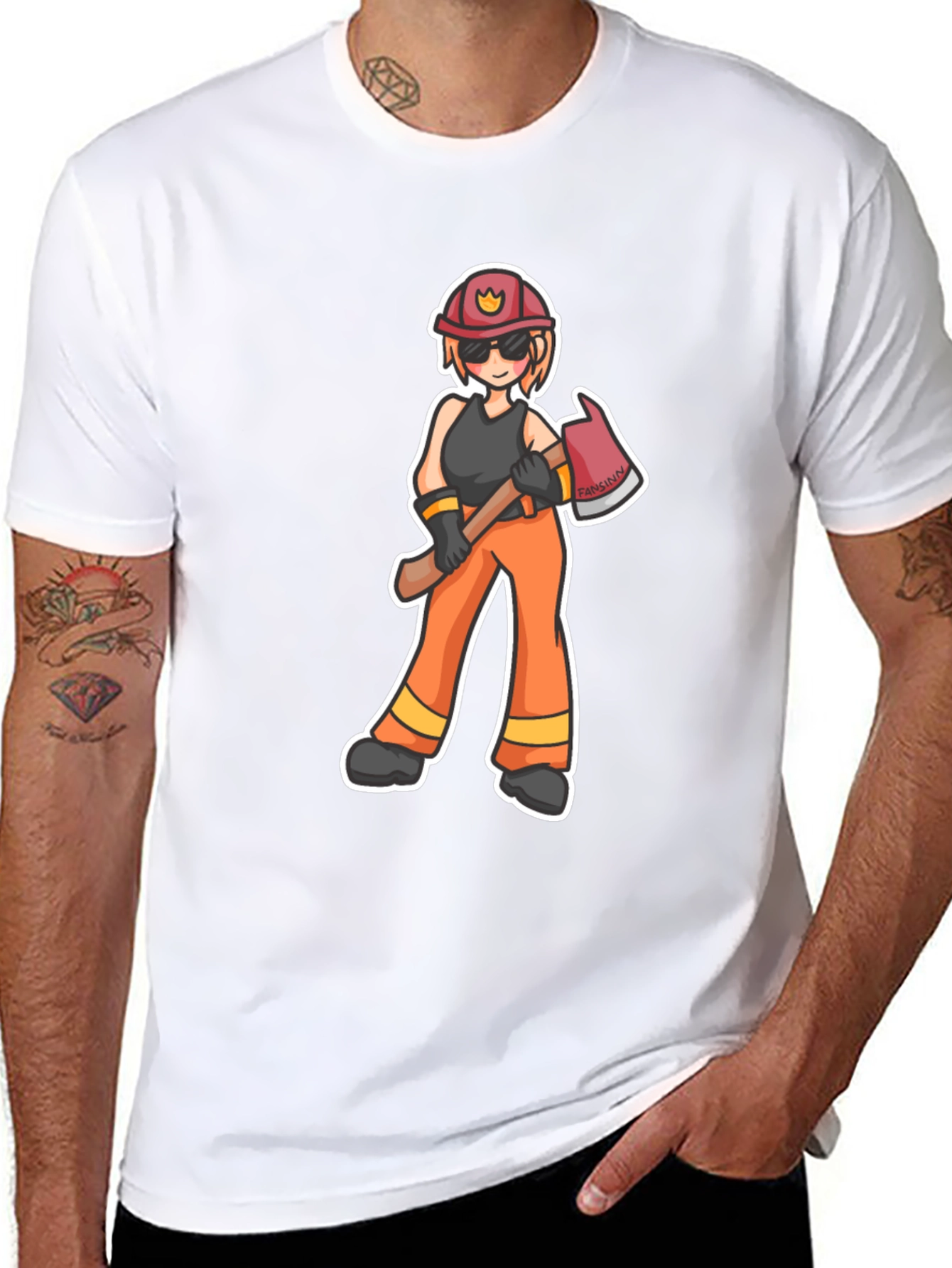 Cartoon Firefighter T-Shirt - Black
