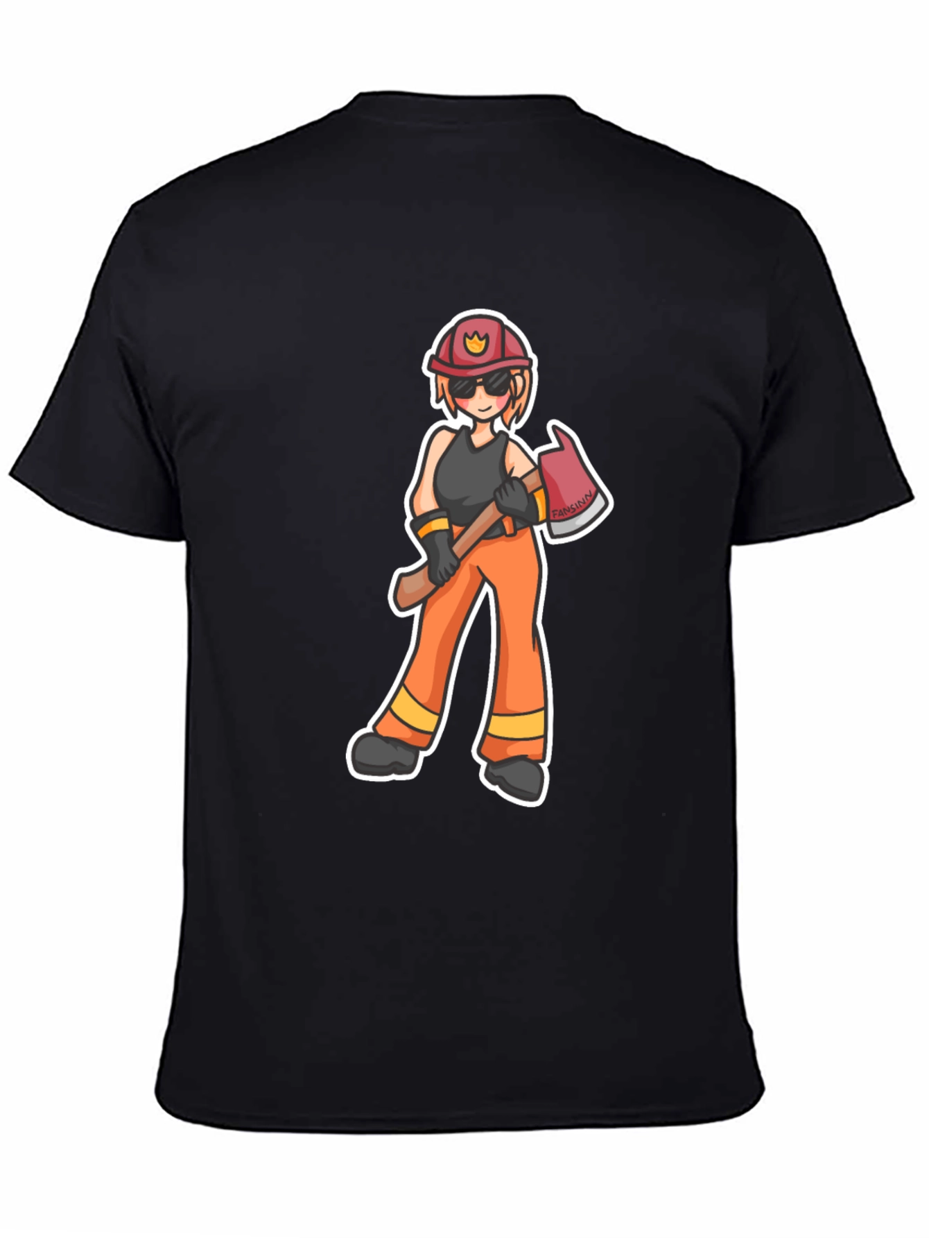 Cartoon Firefighter T-Shirt - Black