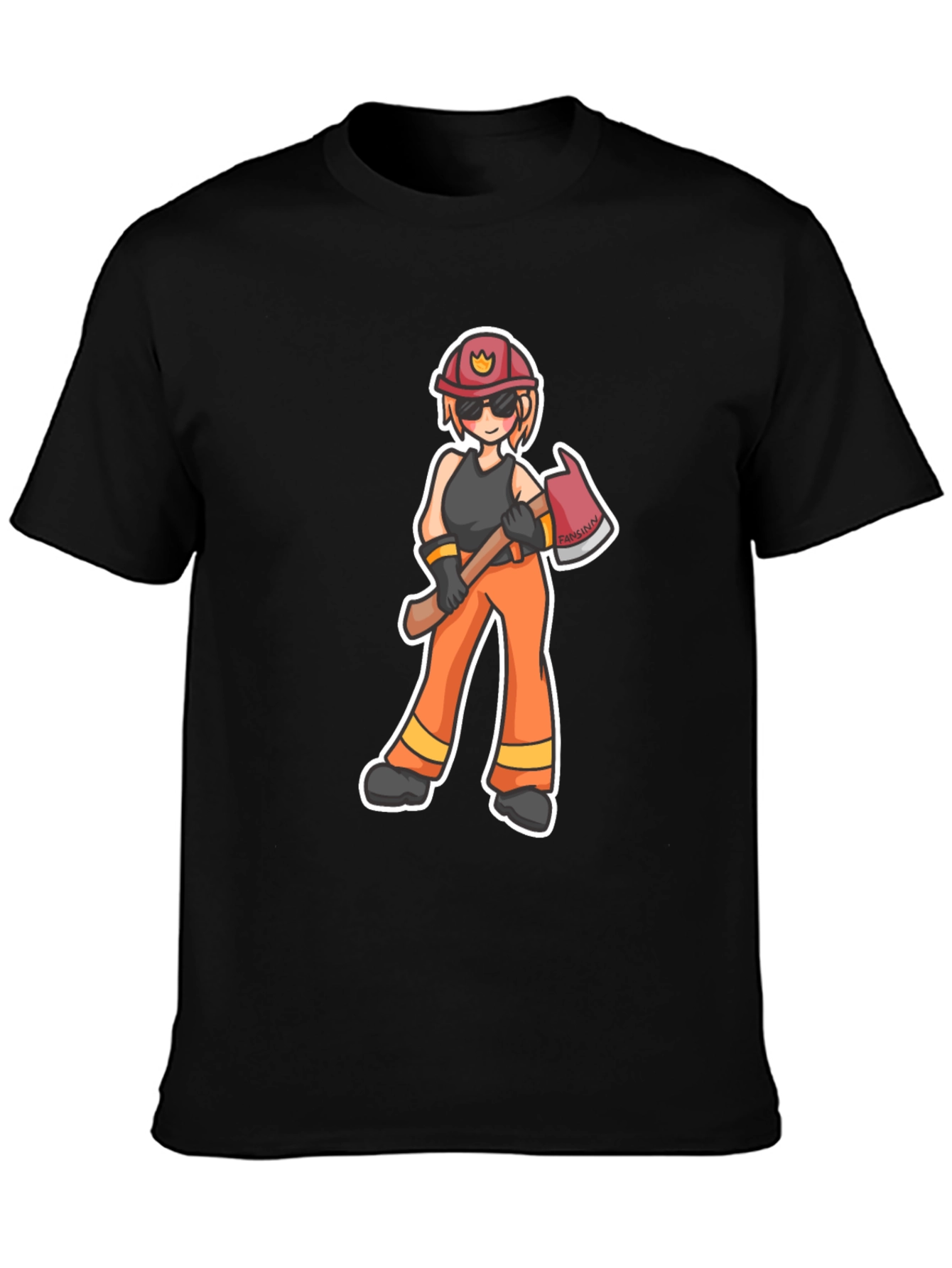 Cartoon Firefighter T-Shirt - Black