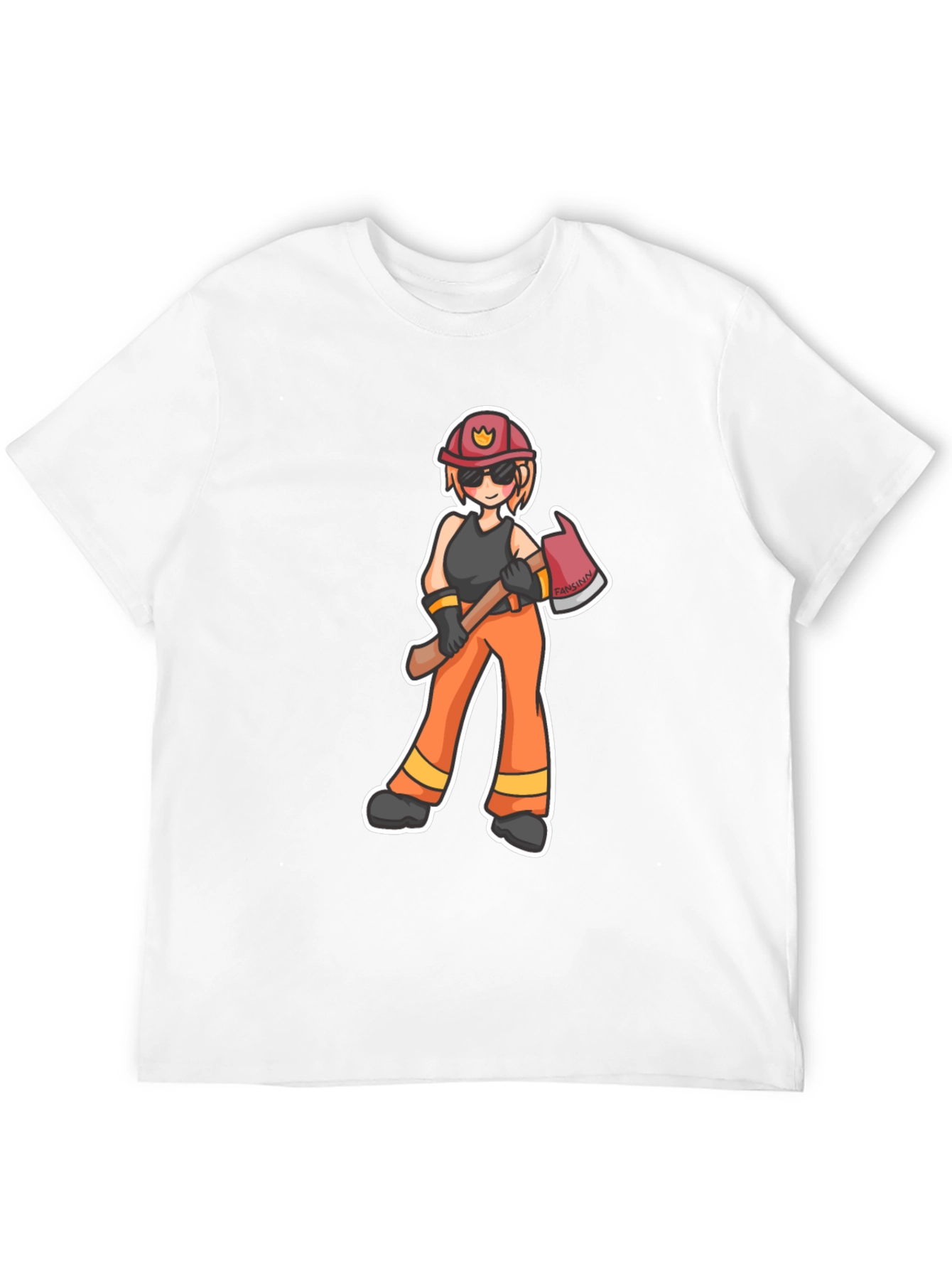 Cartoon Firefighter T-Shirt - Black