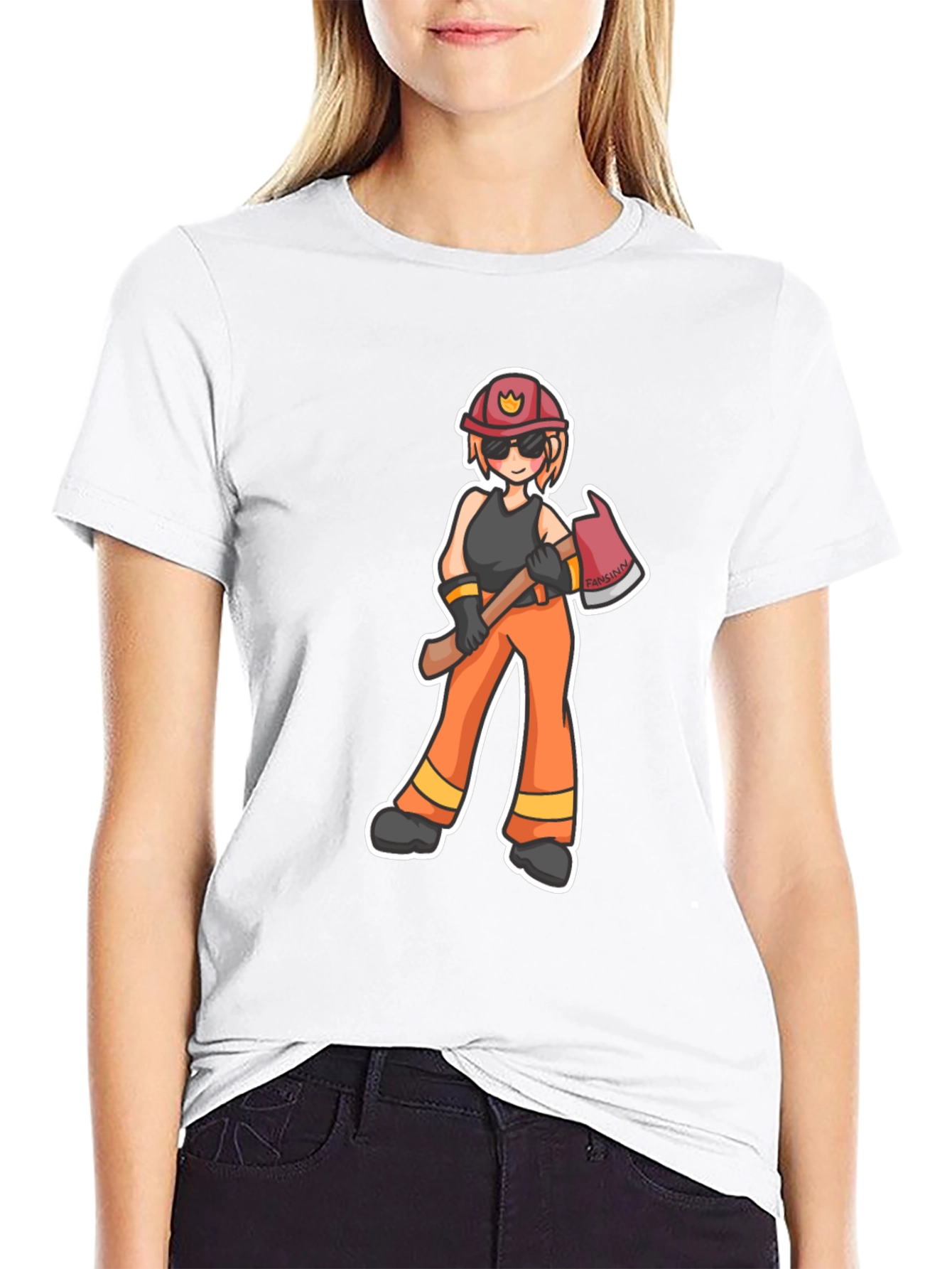Cartoon Firefighter T-Shirt - Black