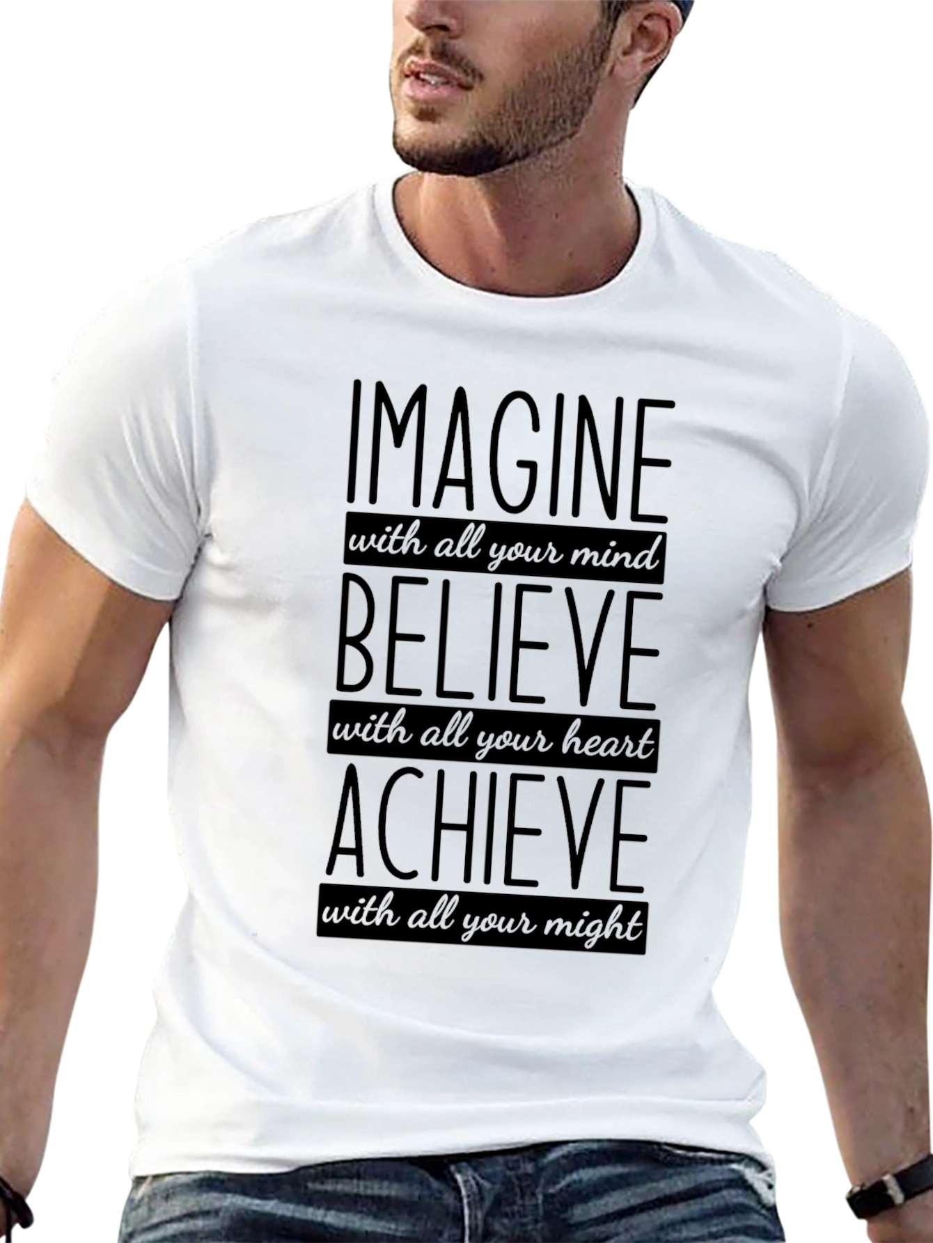Imagine Believe Achieve Black Graphic Tee