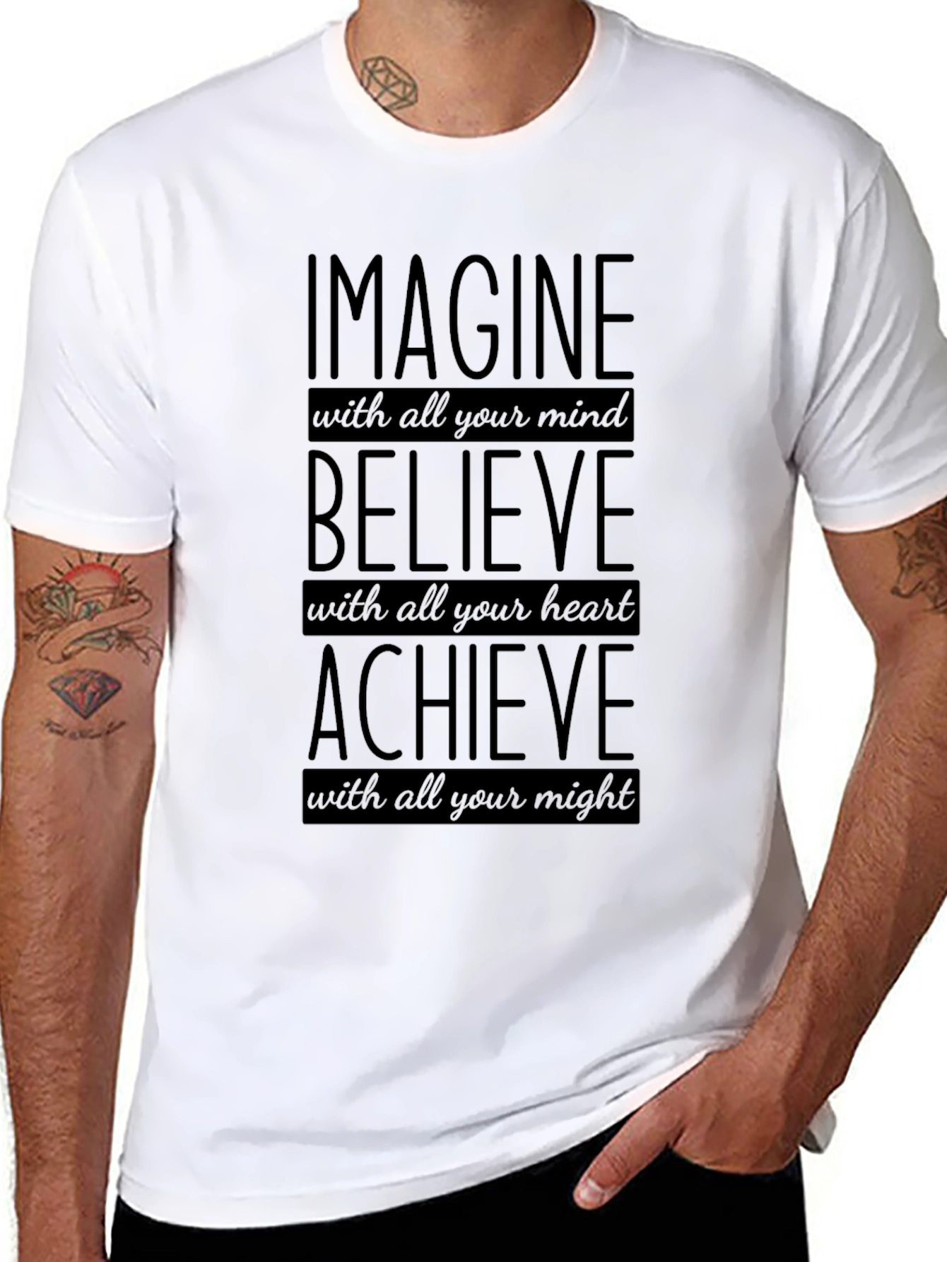 Imagine Believe Achieve Black Graphic Tee