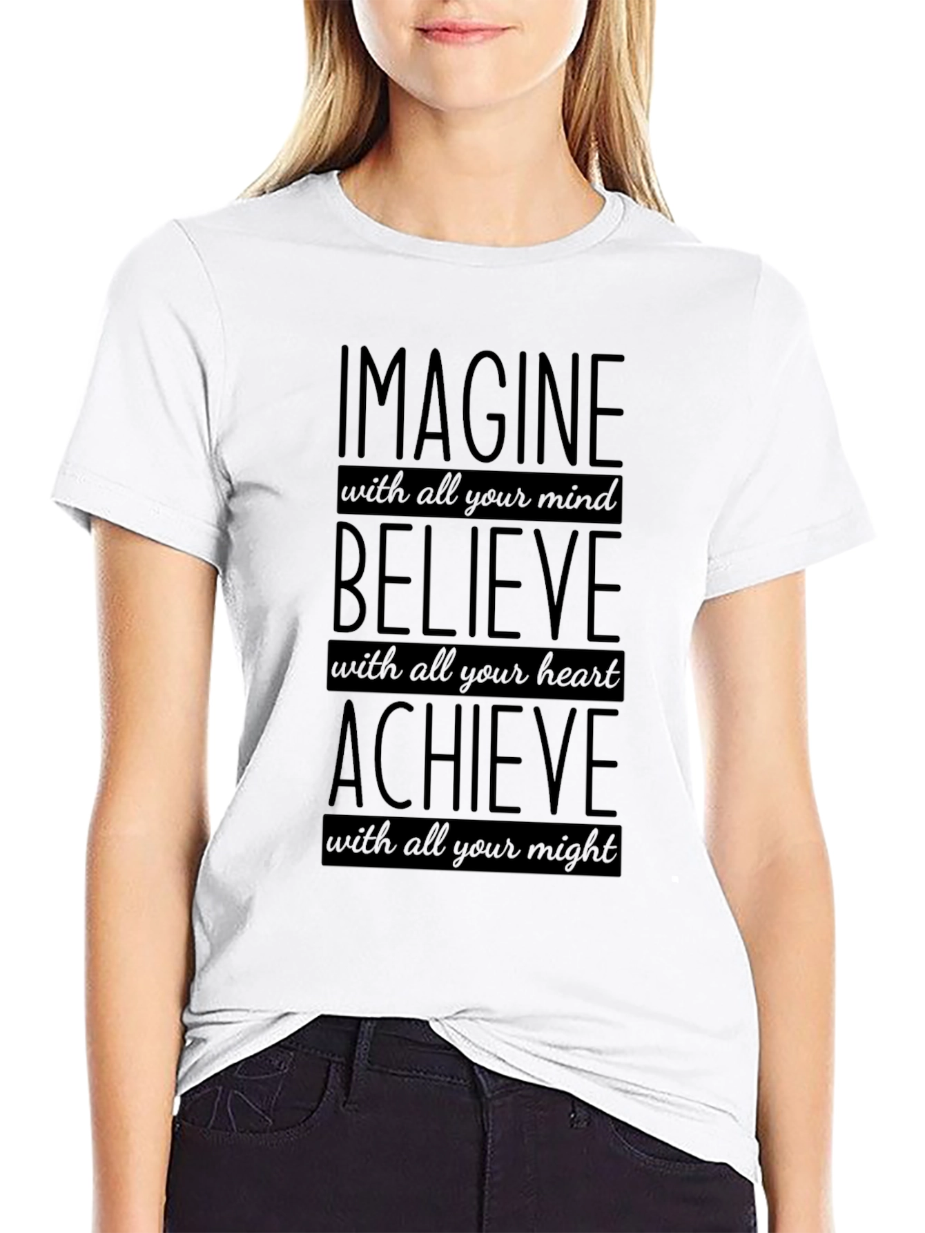 Imagine Believe Achieve Black Graphic Tee