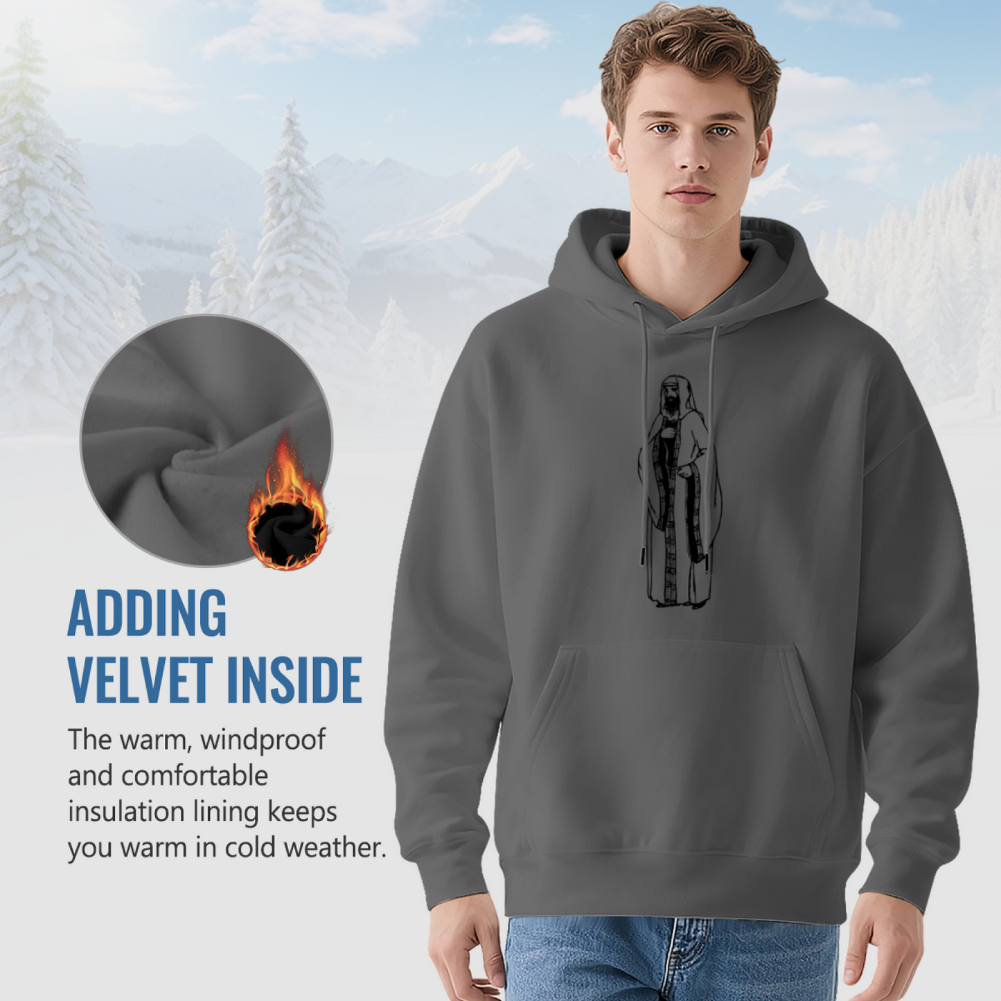 Vintage Desert Man Sketch Minimal Line Art Hoodie, Low-key Soft Comfort Pullover