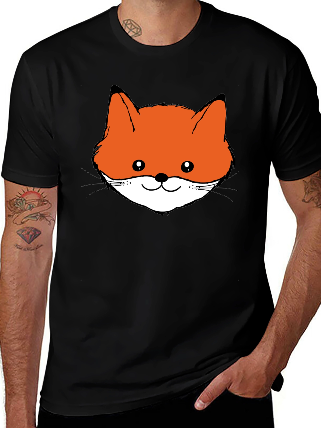 Fox Face Graphic Tee - Black Cotton T-Shirt