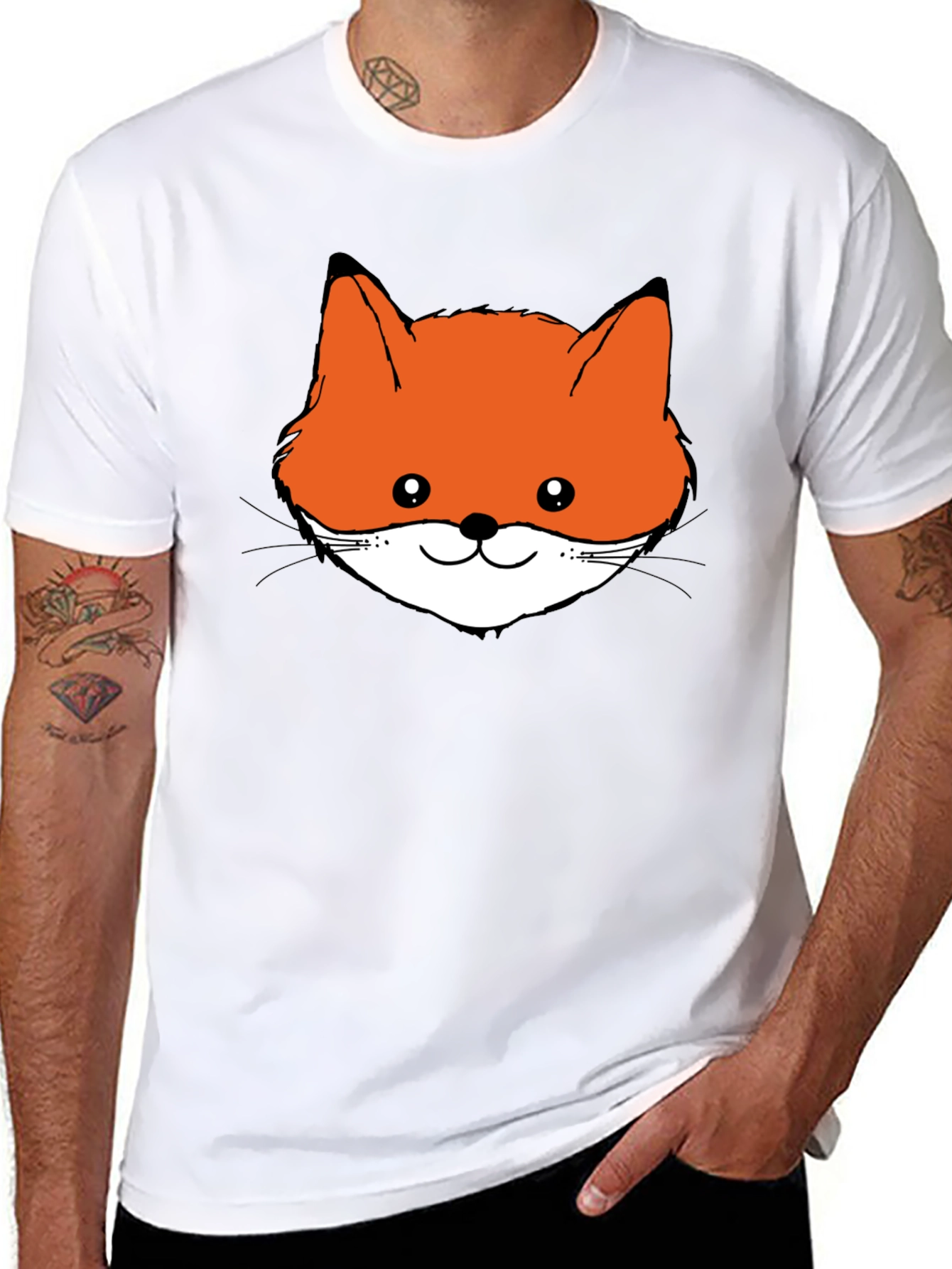 Fox Face Graphic Tee - Black Cotton T-Shirt
