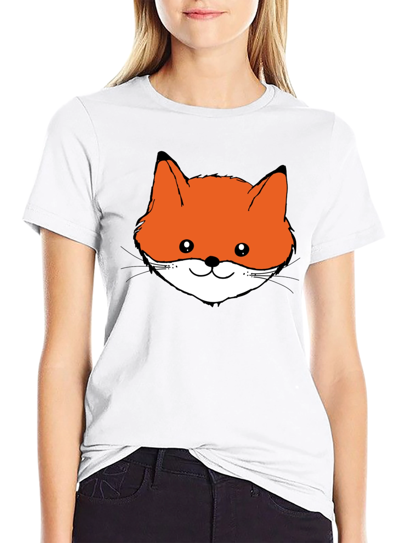 Fox Face Graphic Tee - Black Cotton T-Shirt