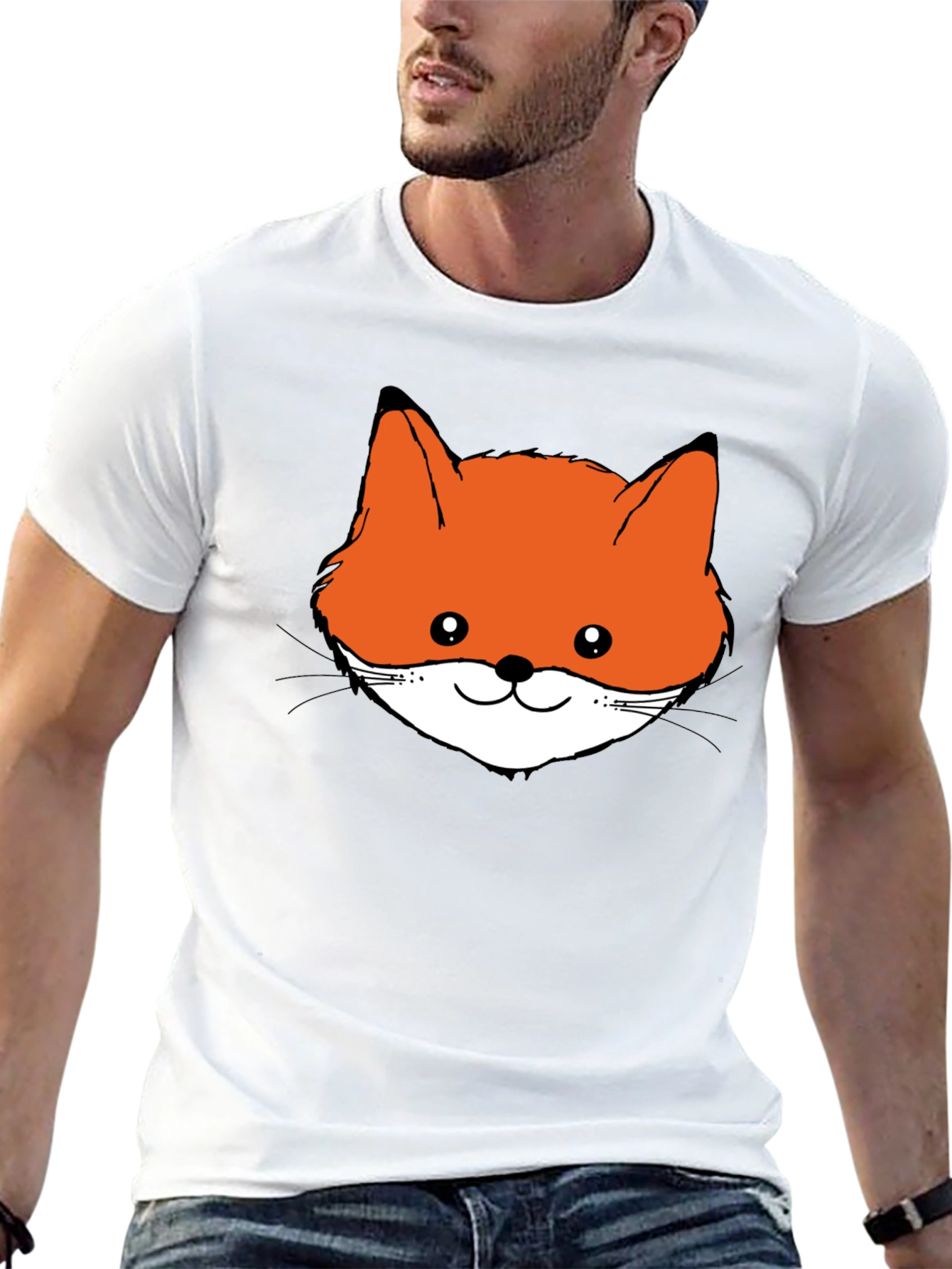 Fox Face Graphic Tee - Black Cotton T-Shirt