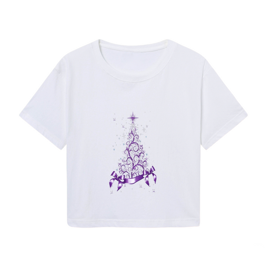 Elegant Purple Swirl Christmas Tree With Ribbon Festive Crop T?Shirt