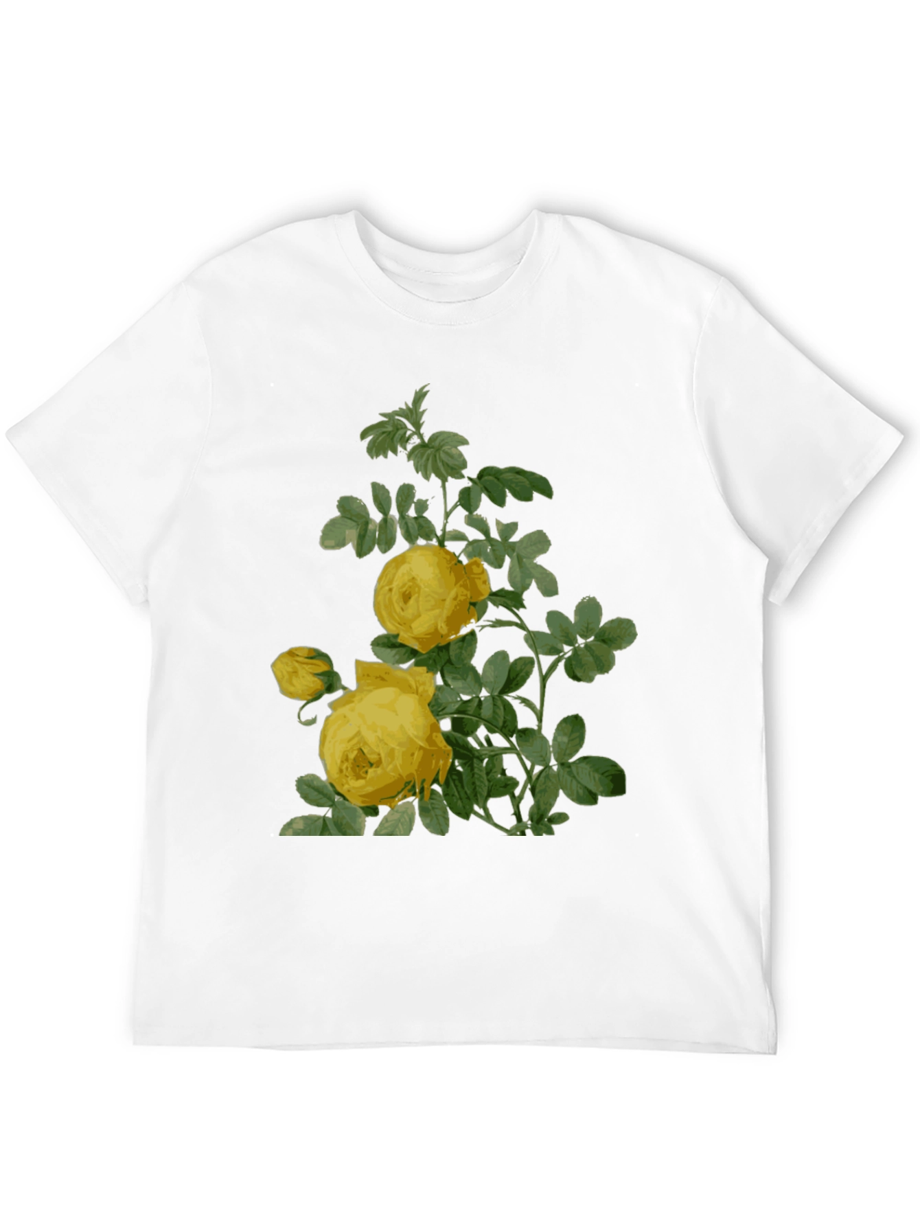 Botanical Yellow Rose Print Black T-Shirt