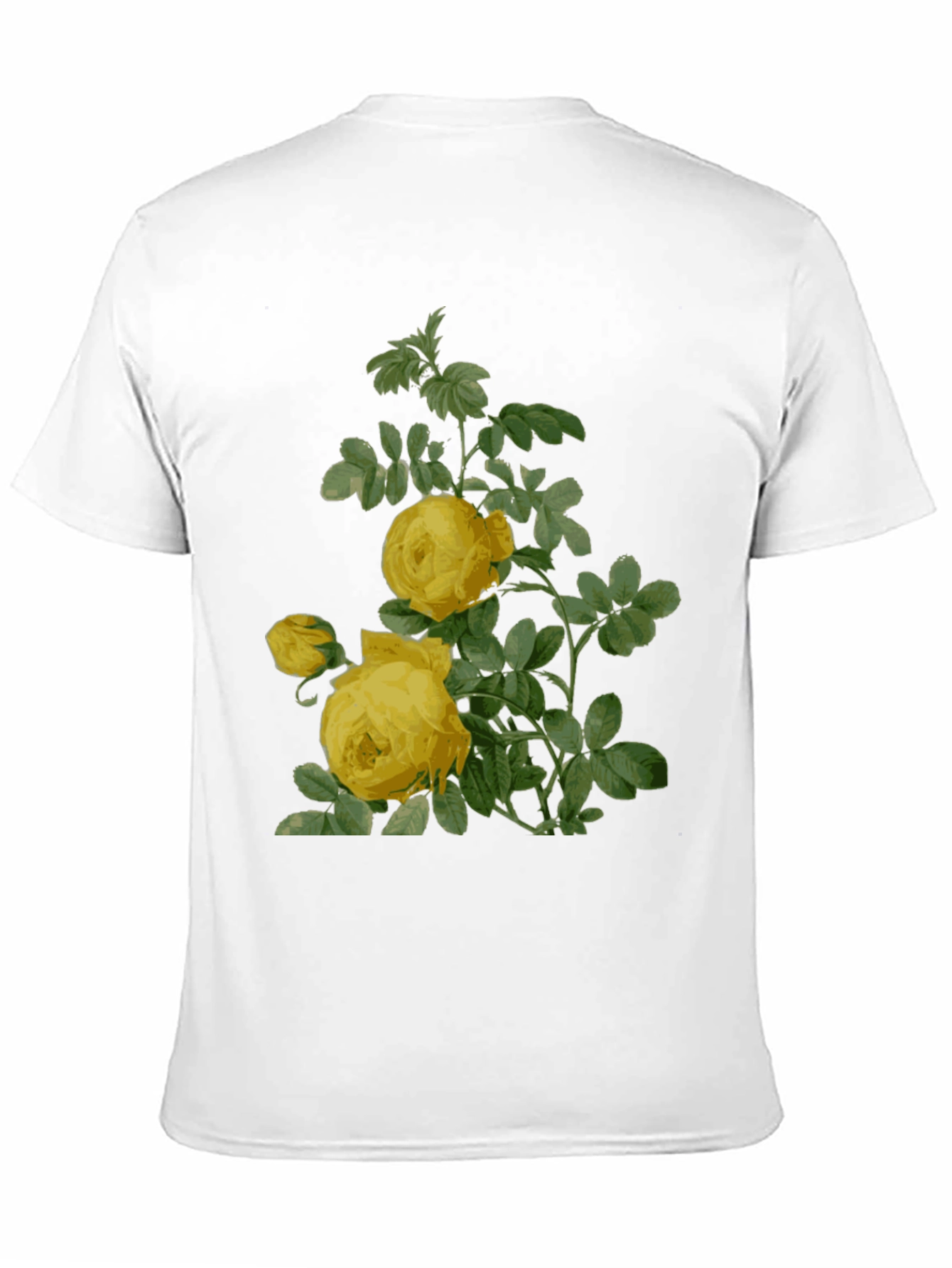 Botanical Yellow Rose Print Black T-Shirt