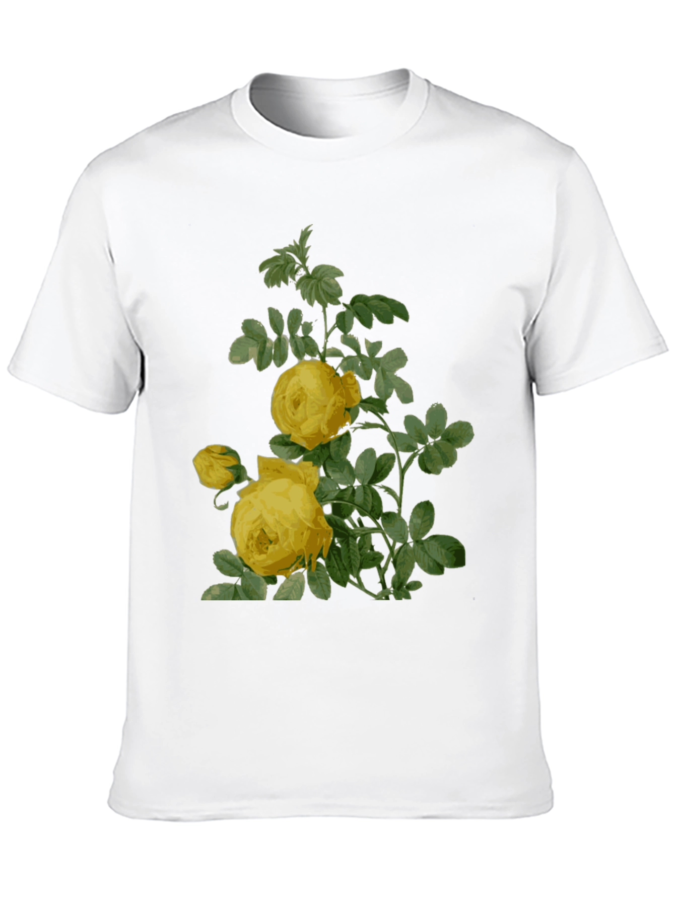 Botanical Yellow Rose Print Black T-Shirt