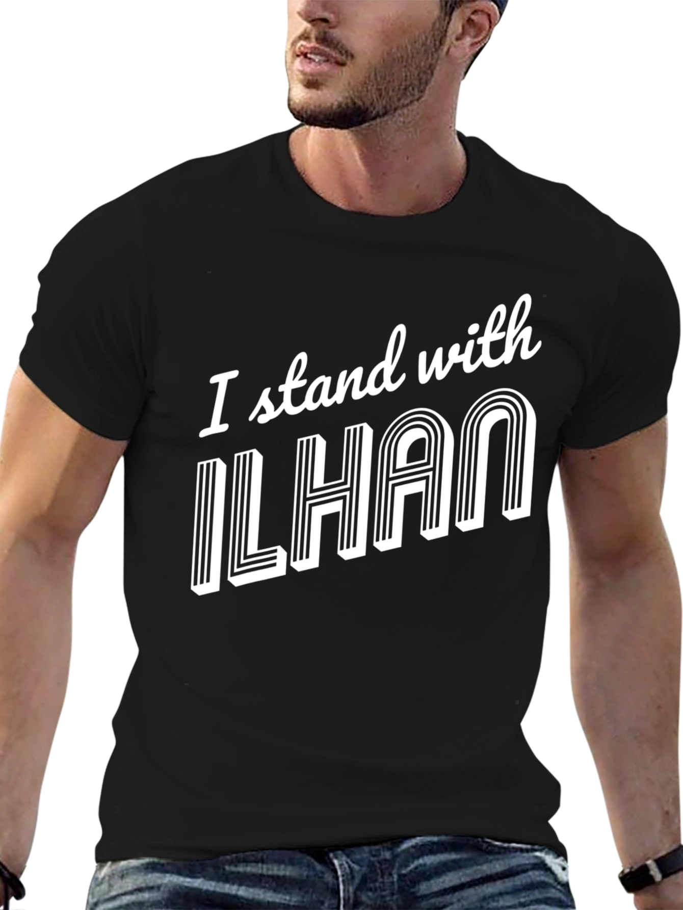 I Stand With Ilhan Black Graphic T-Shirt