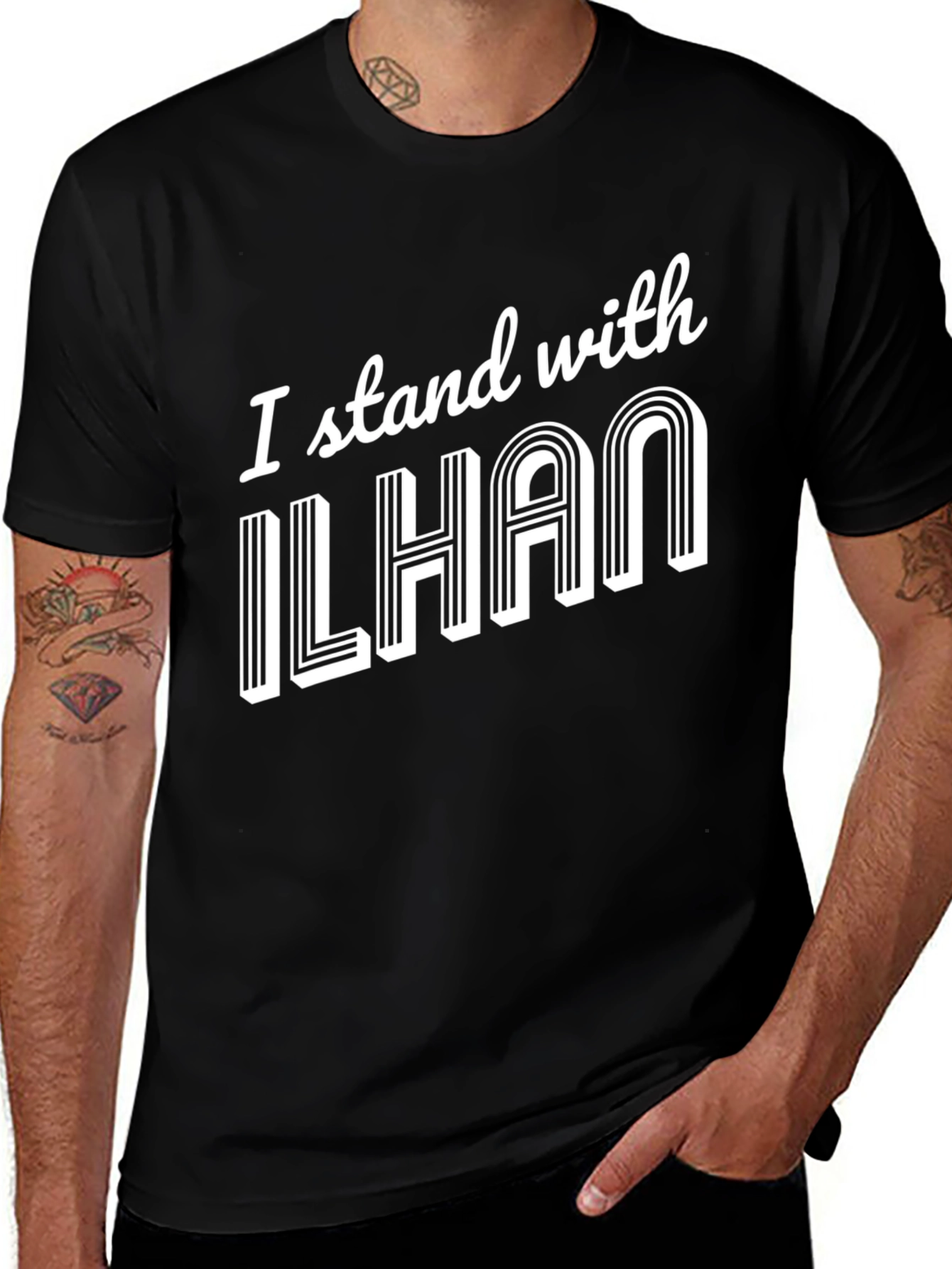 I Stand With Ilhan Black Graphic T-Shirt