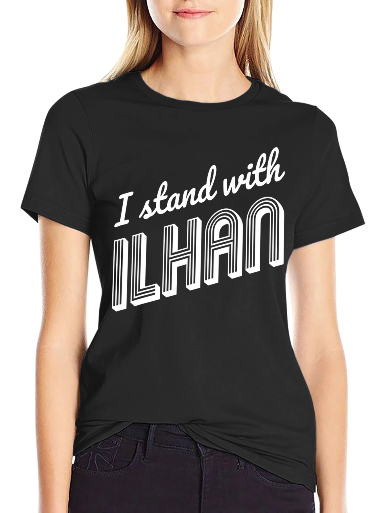 I Stand With Ilhan Black Graphic T-Shirt