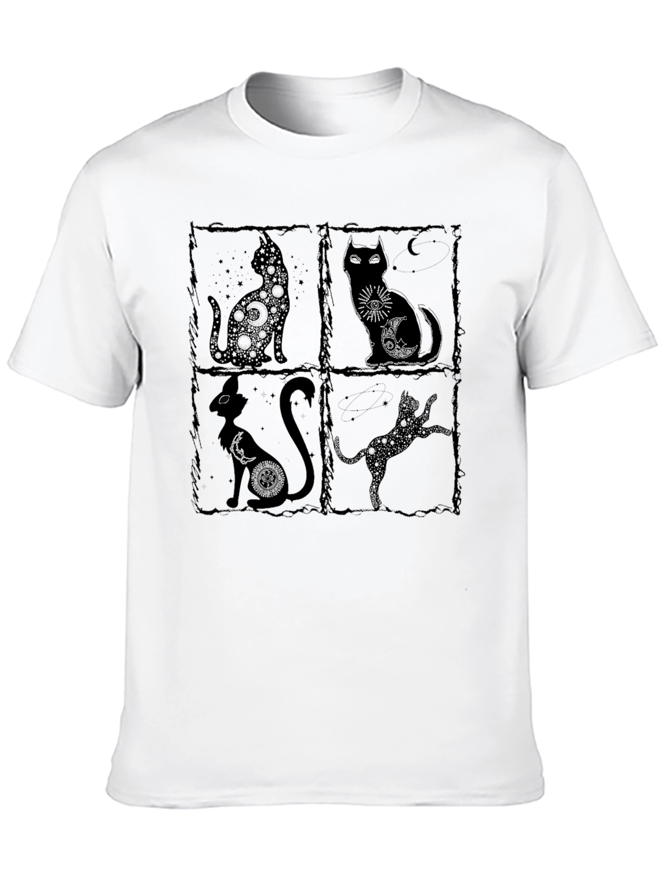 Mystic Cats Black T-Shirt - Unique Celestial Cat Design