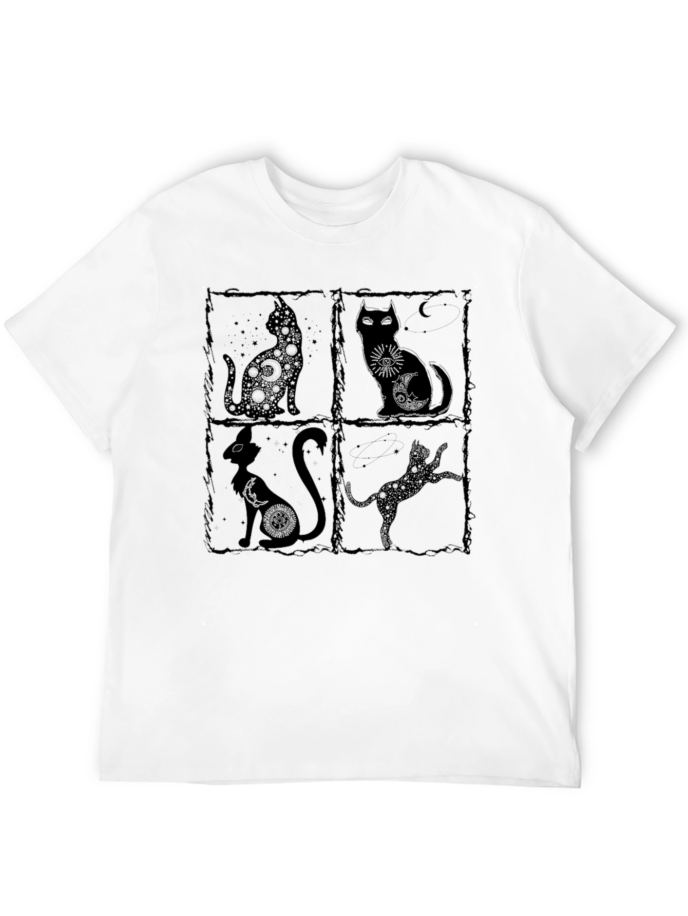 Mystic Cats Black T-Shirt - Unique Celestial Cat Design