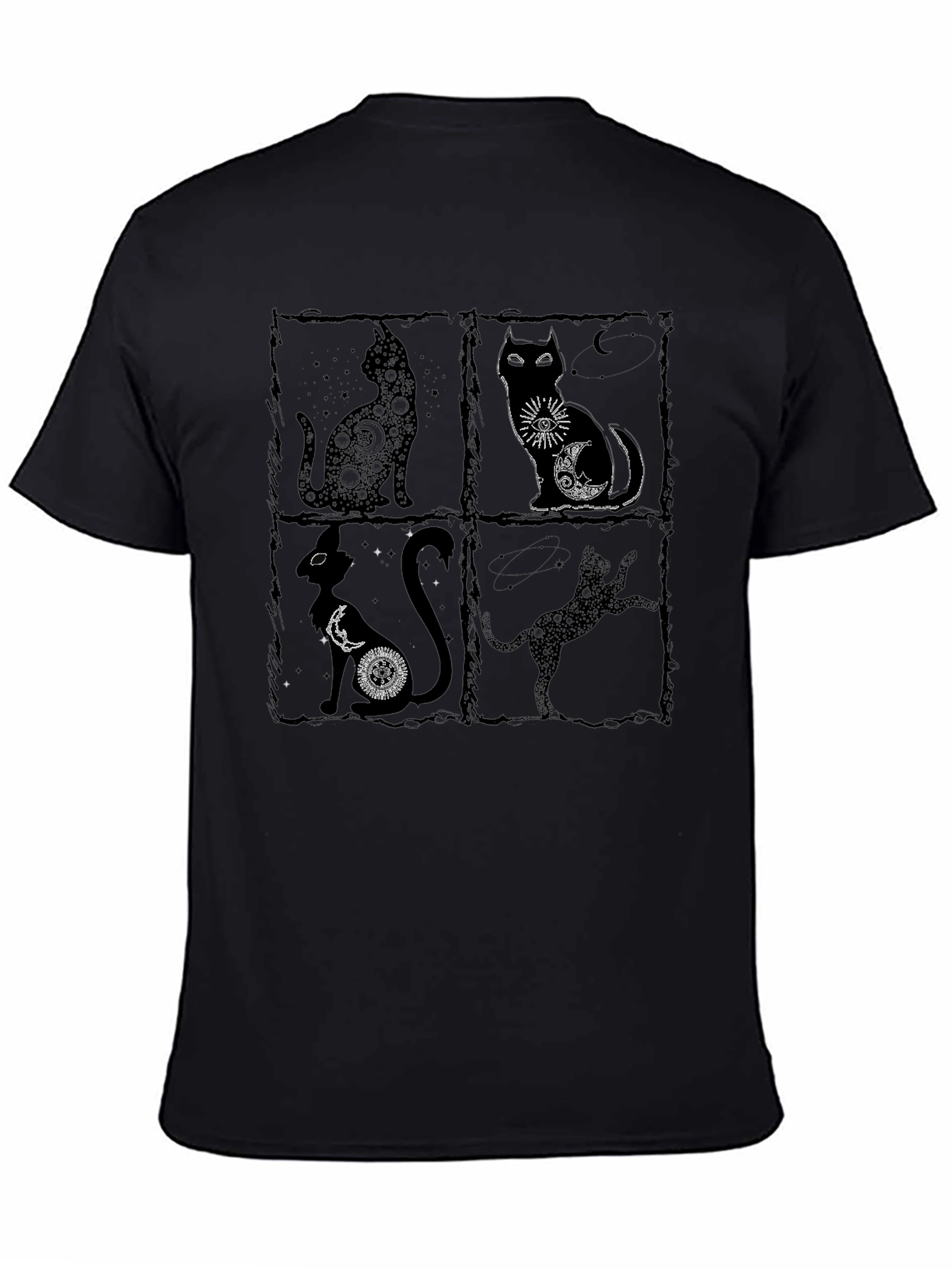Mystic Cats Black T-Shirt - Unique Celestial Cat Design