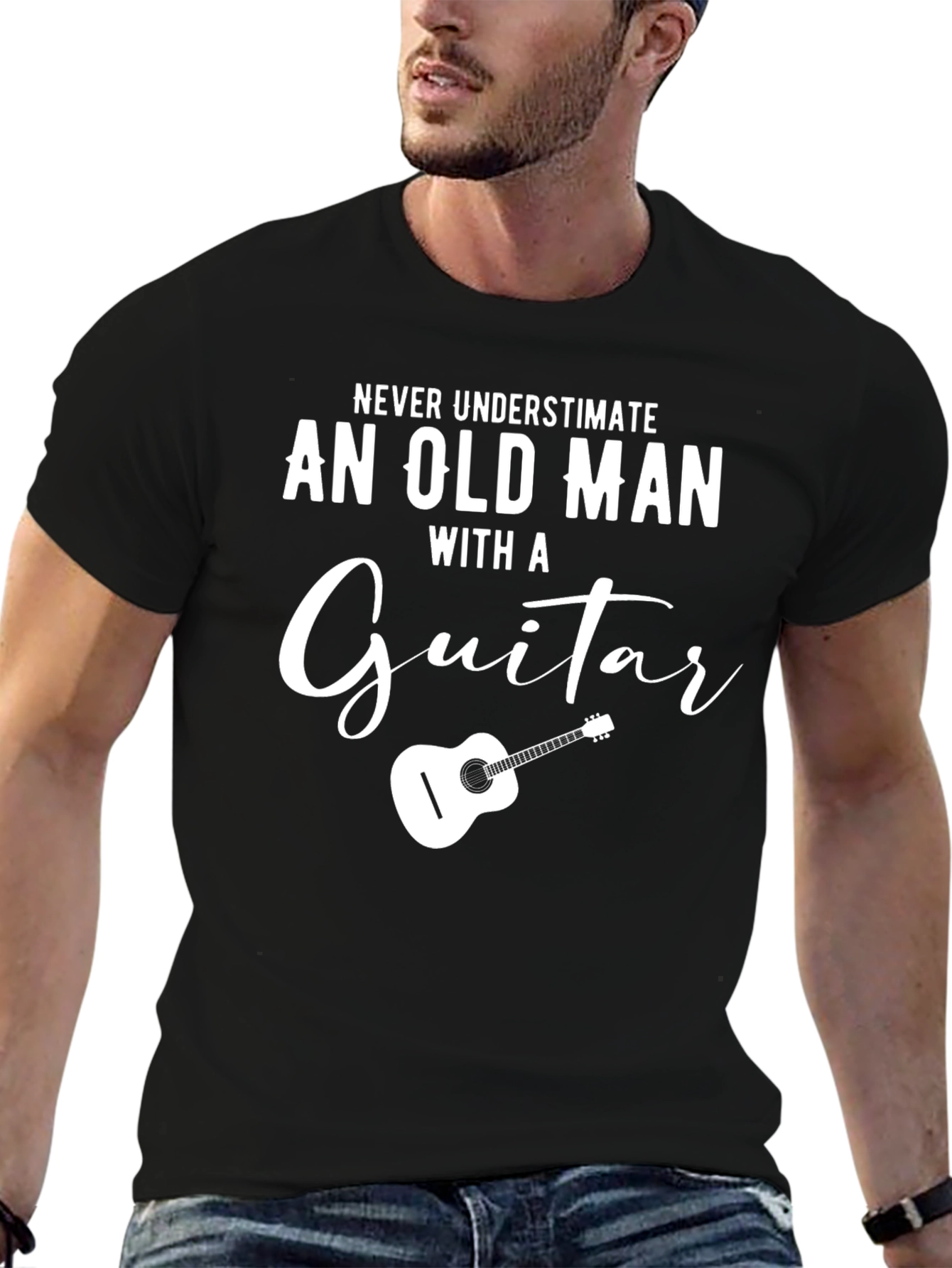 Old Man Guitar T-Shirt - Never Underestimate Graphic Tee