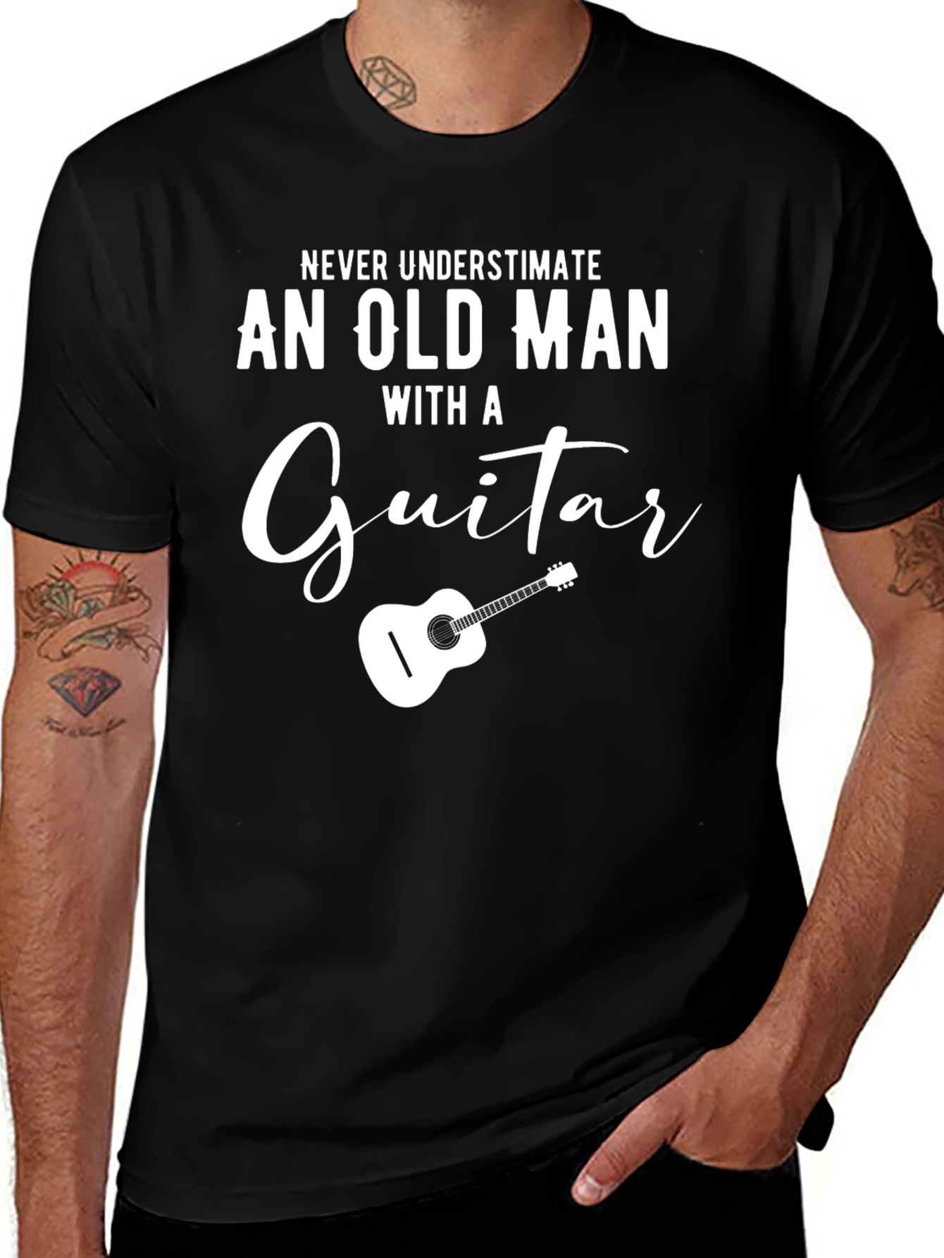 Old Man Guitar T-Shirt - Never Underestimate Graphic Tee