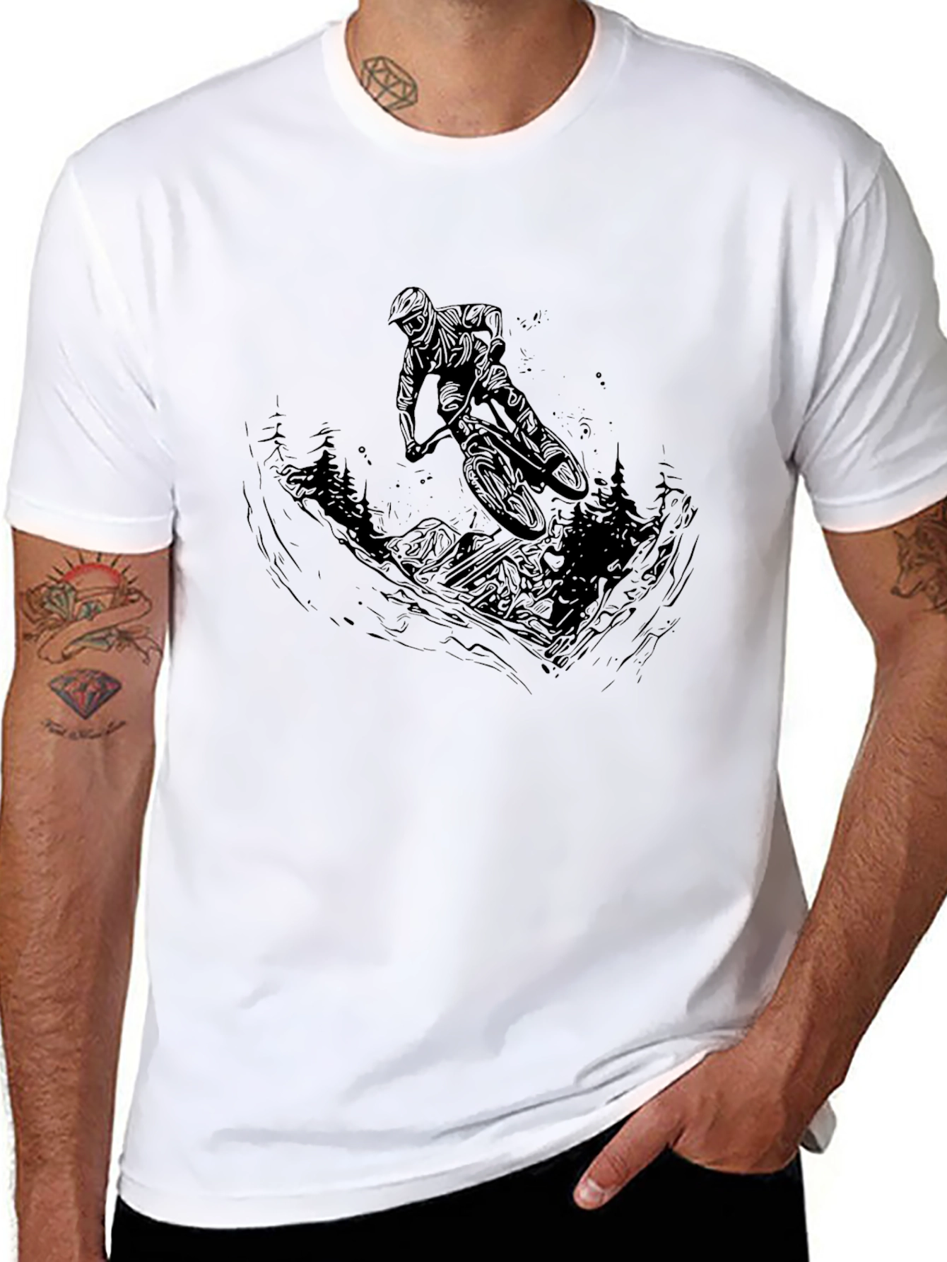 Mountain Biker Graphic Tee - Black Cotton