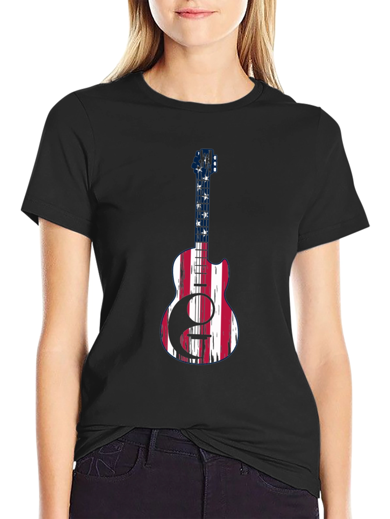 Patriotic Guitar Graphic Tee - USA Flag Design
