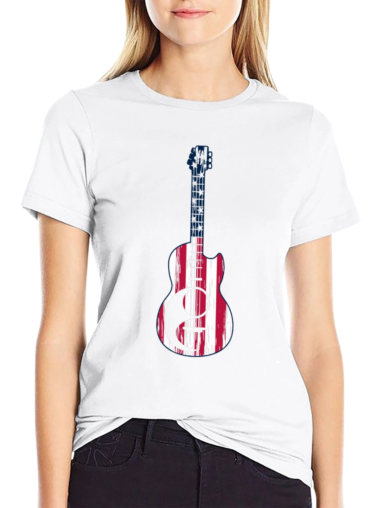 Patriotic Guitar Graphic Tee - USA Flag Design