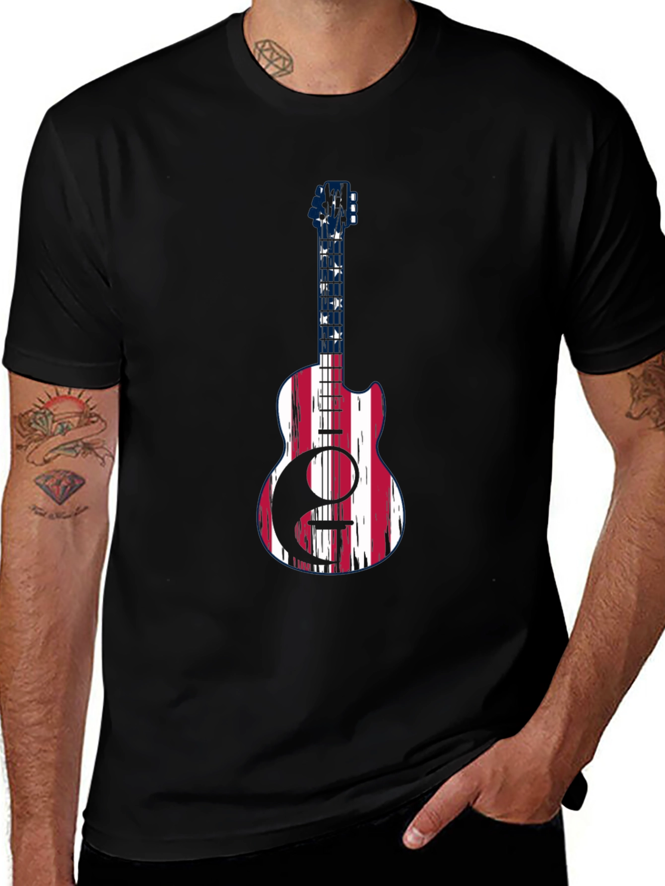 Patriotic Guitar Graphic Tee - USA Flag Design