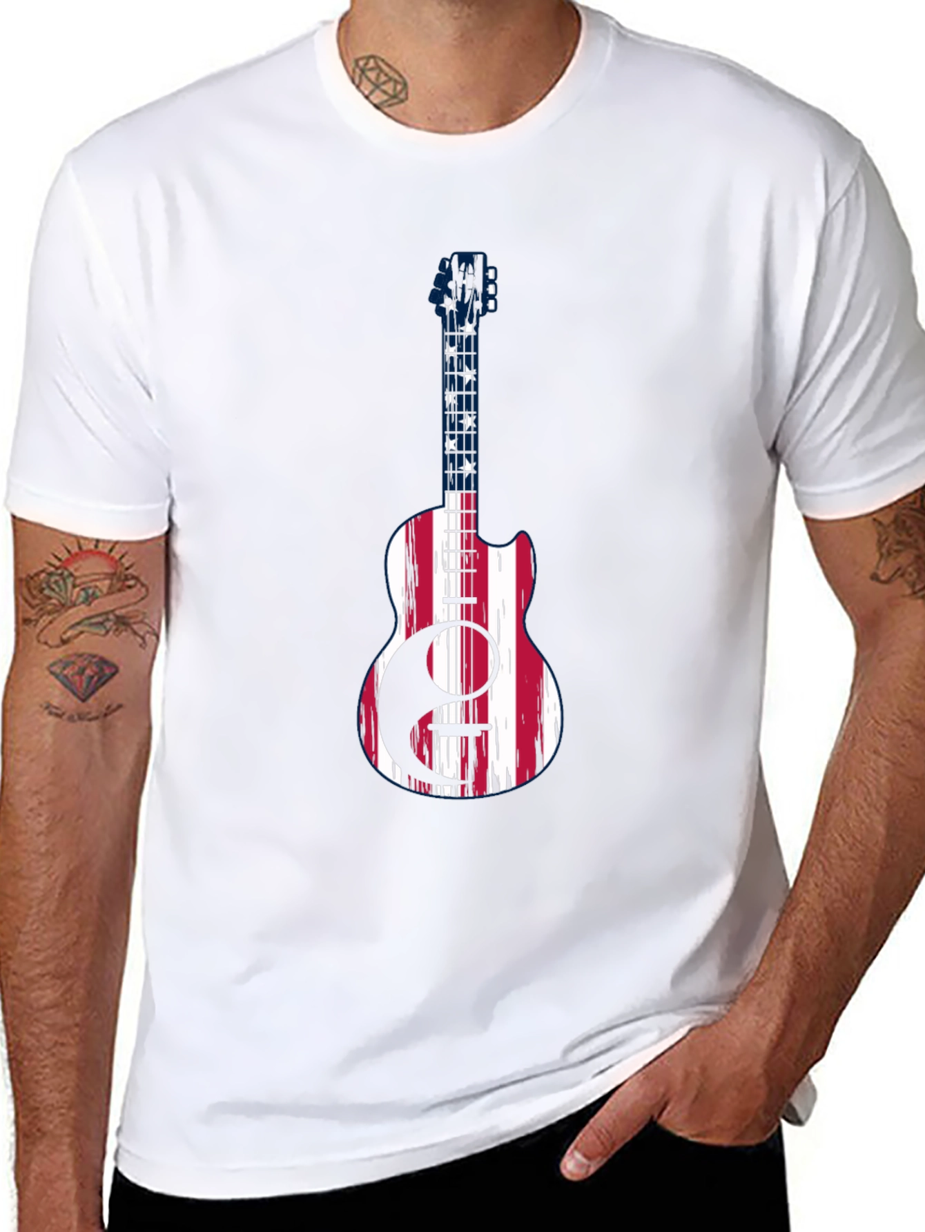 Patriotic Guitar Graphic Tee - USA Flag Design