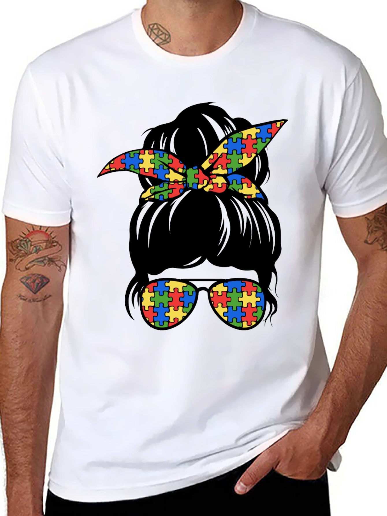 Autism Awareness Messy Bun T-Shirt