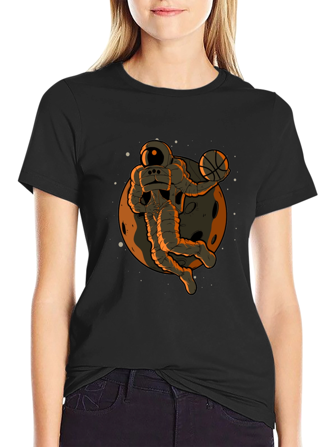 Astronaut Dunk Black T-Shirt - Space Basketball Fan Apparel