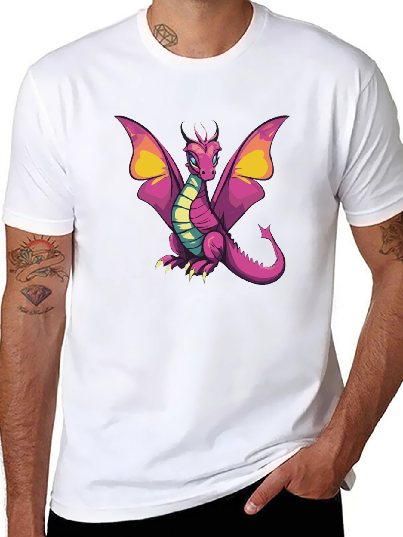 Cartoon Dragon Graphic T-Shirt - Black