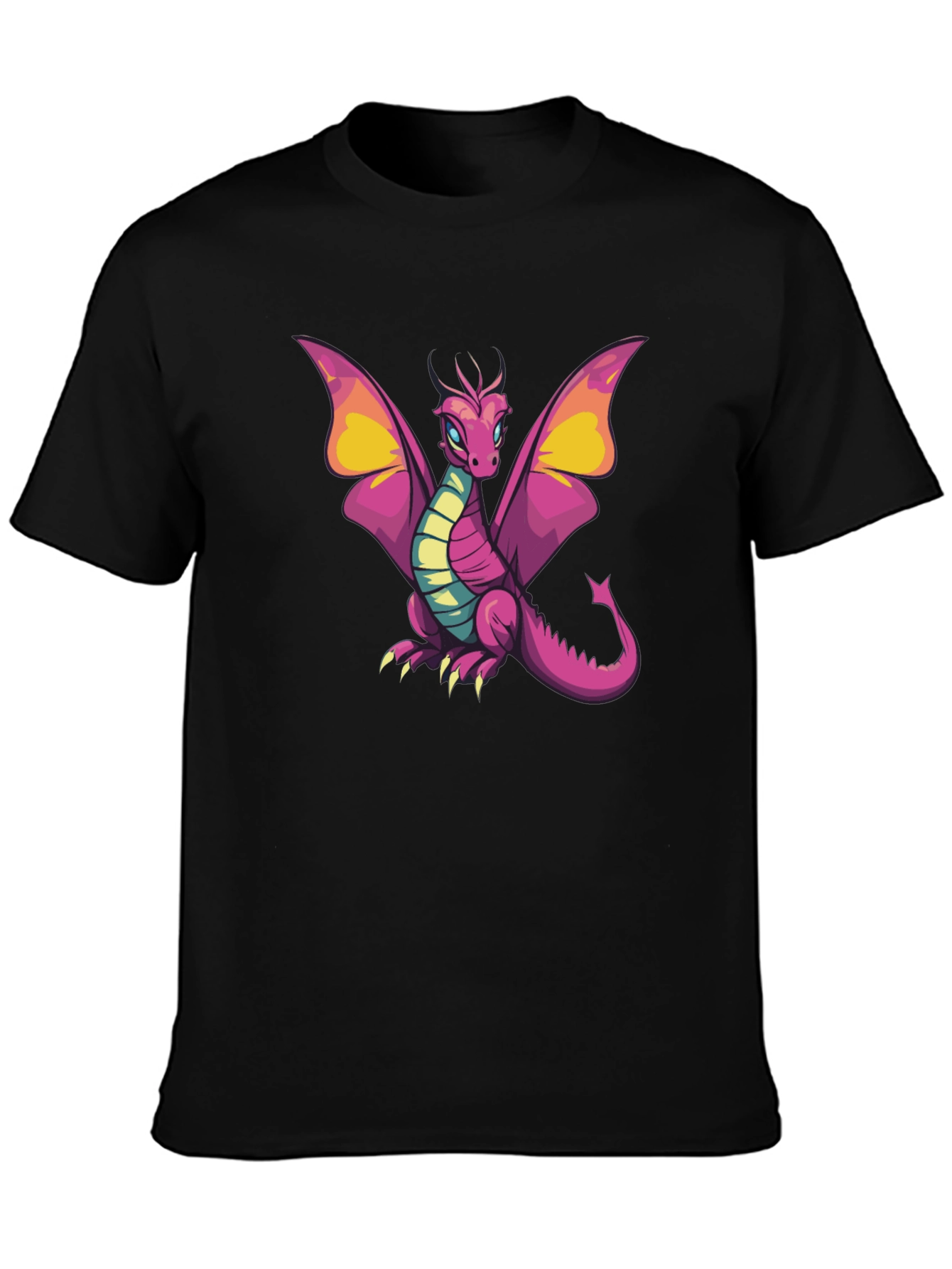 Cartoon Dragon Graphic T-Shirt - Black