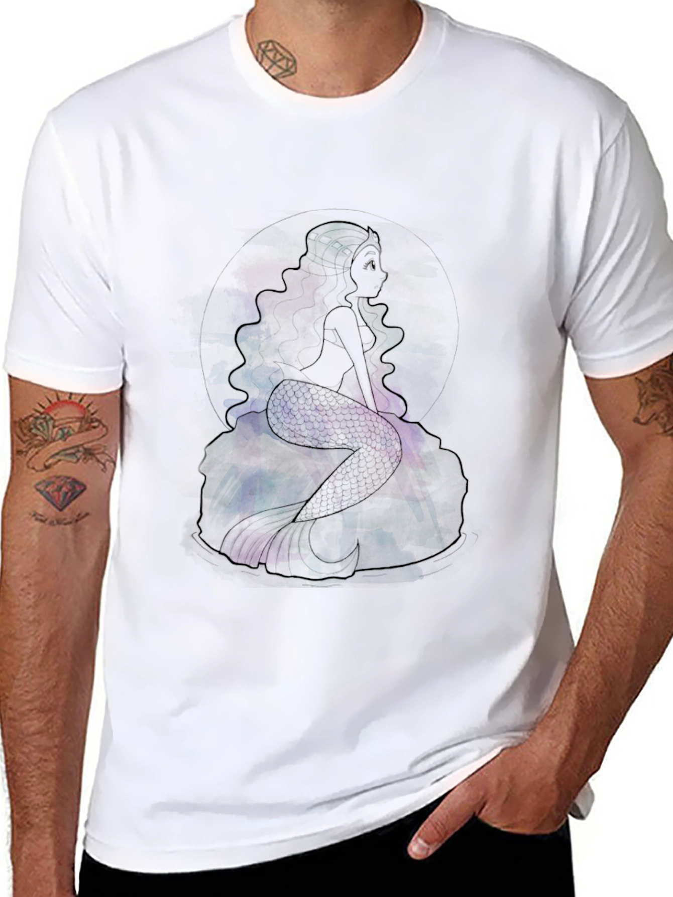 Galaxy Mermaid Graphic Tee - Black