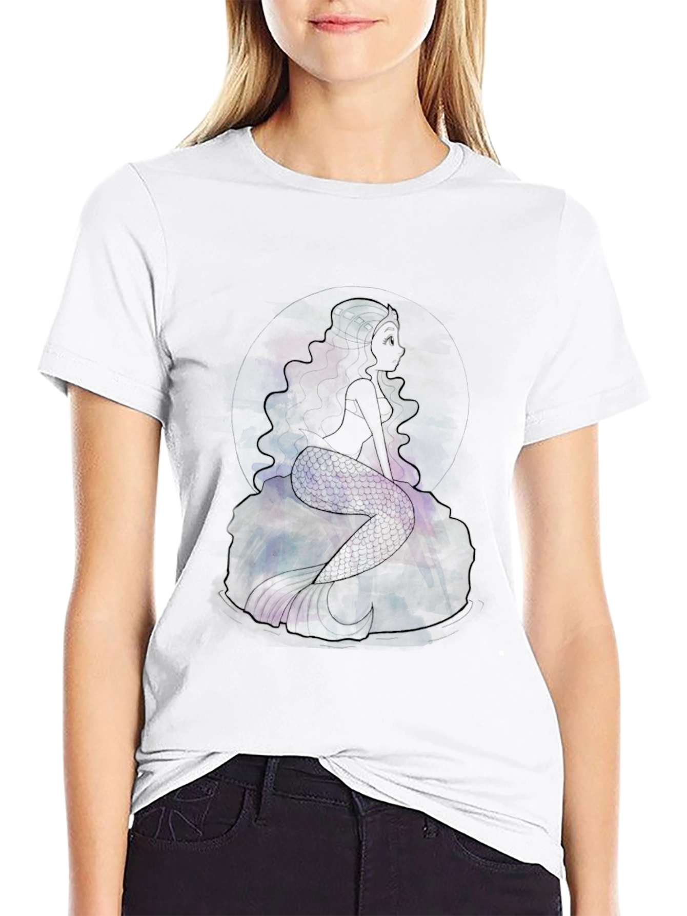 Galaxy Mermaid Graphic Tee - Black