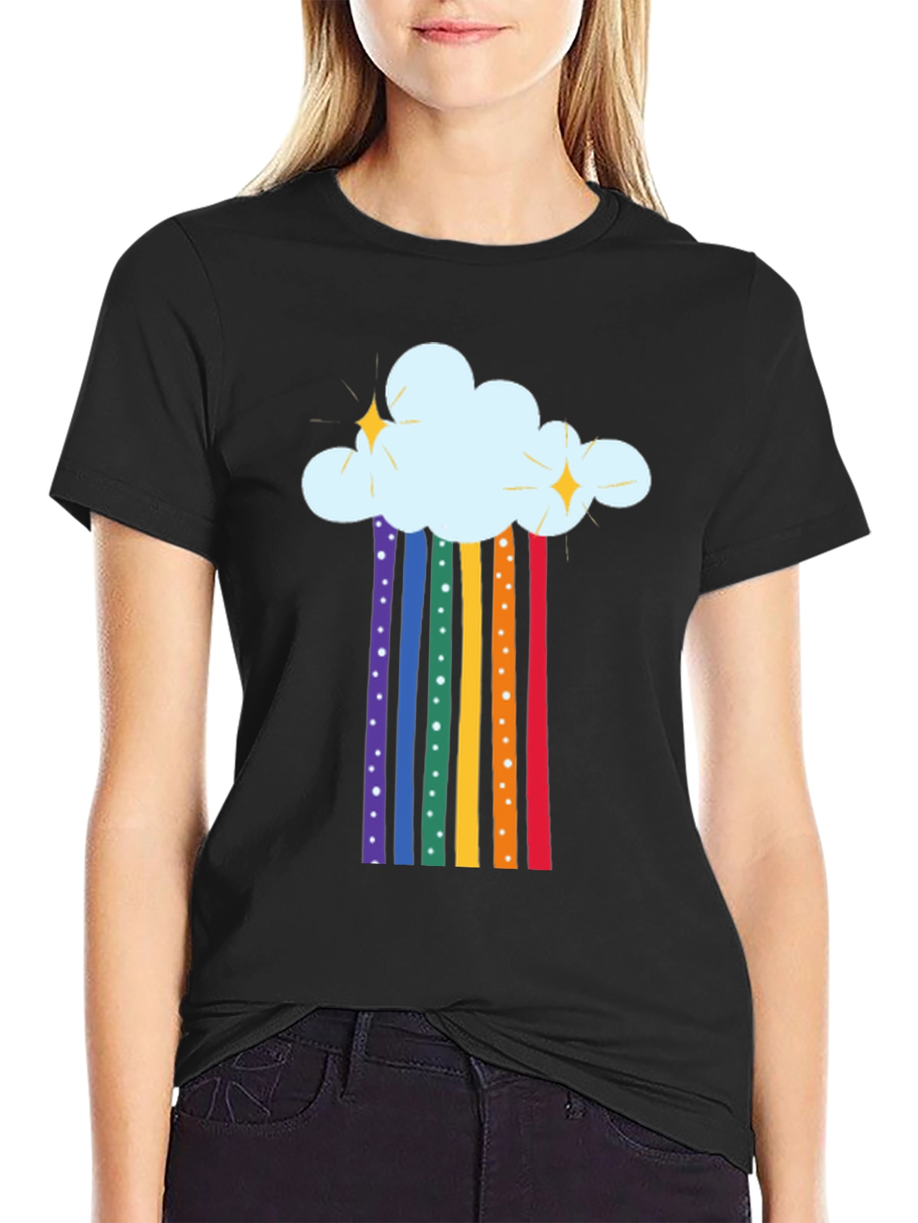 Rainbow Cloud Graphic T-Shirt - Black