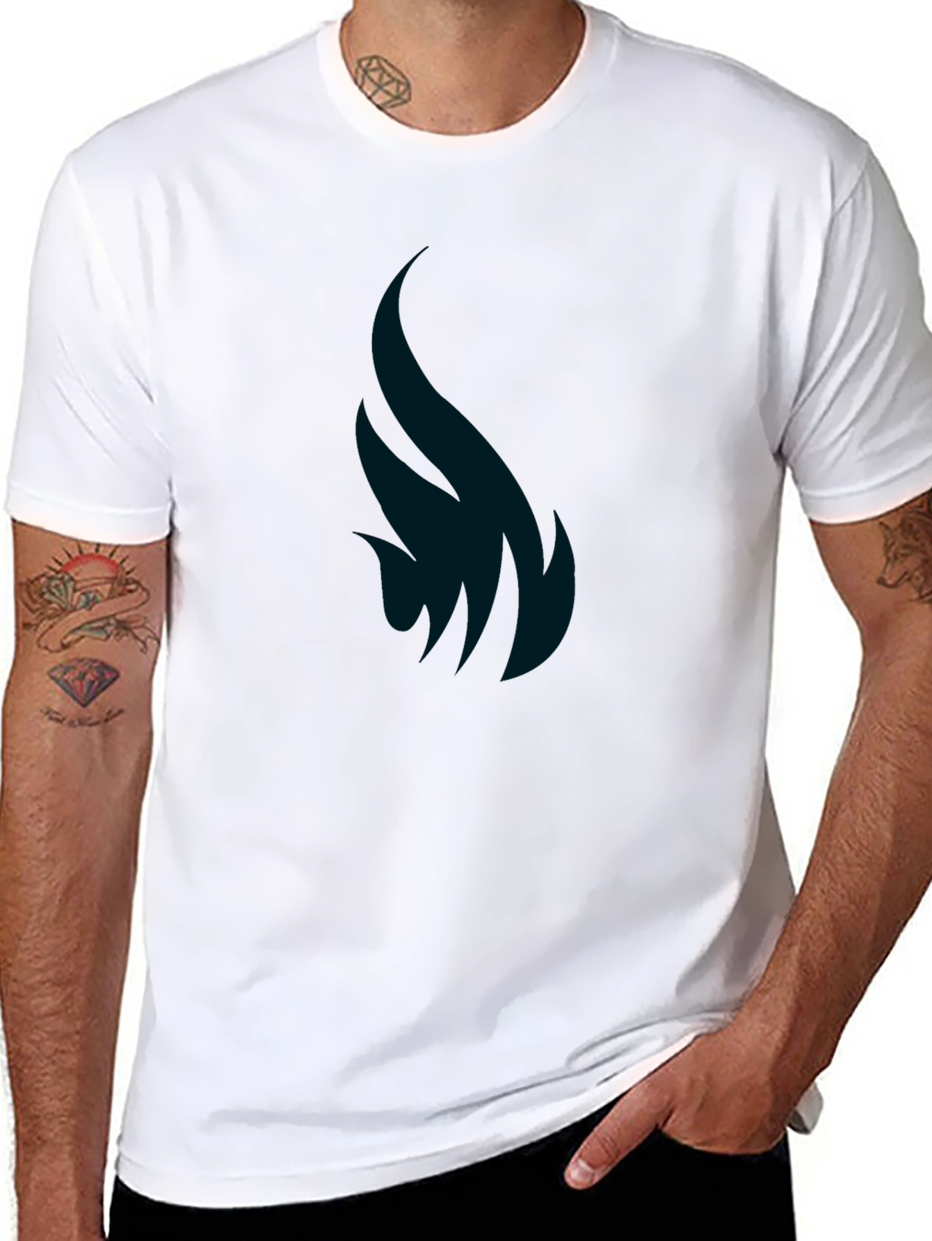 Mens Black Graphic Tee - Abstract Flame Design