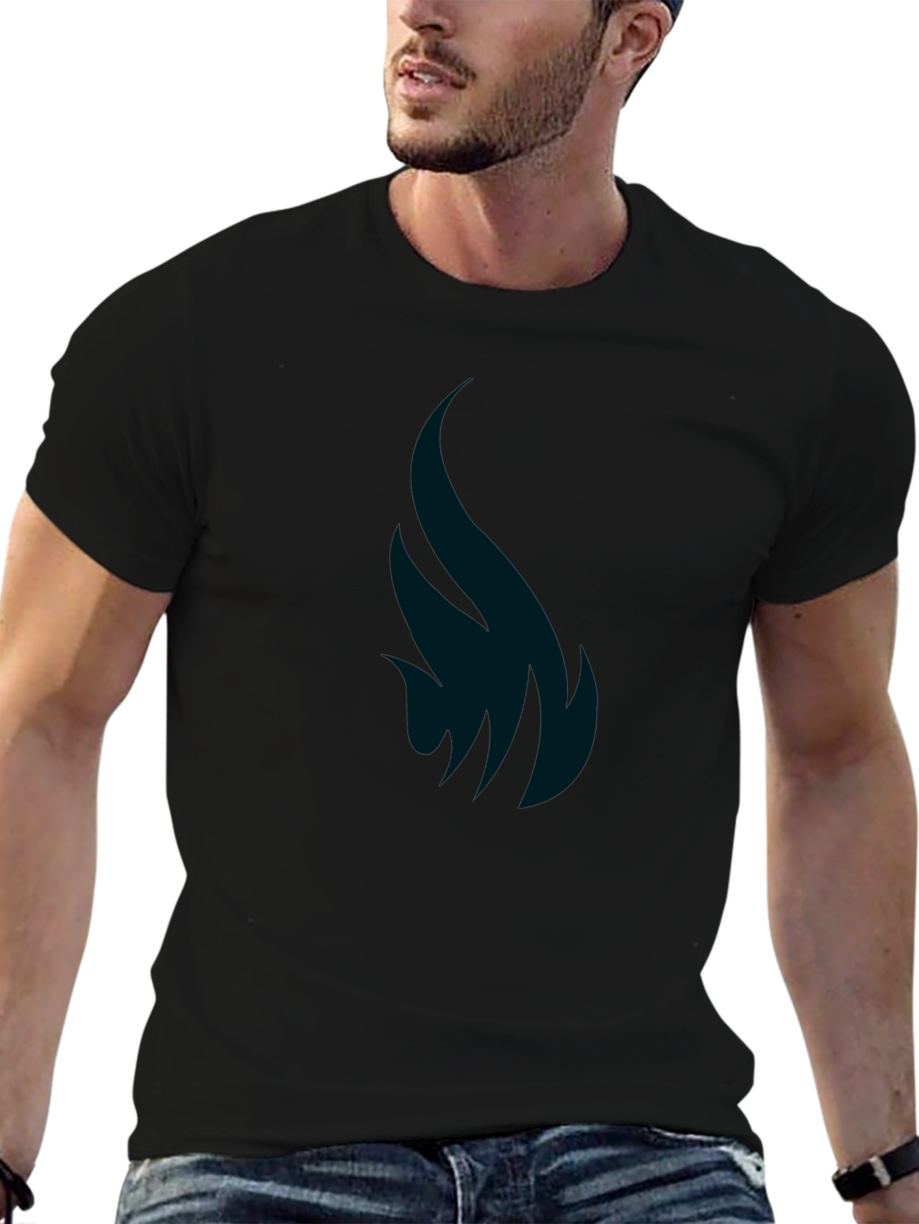 Mens Black Graphic Tee - Abstract Flame Design