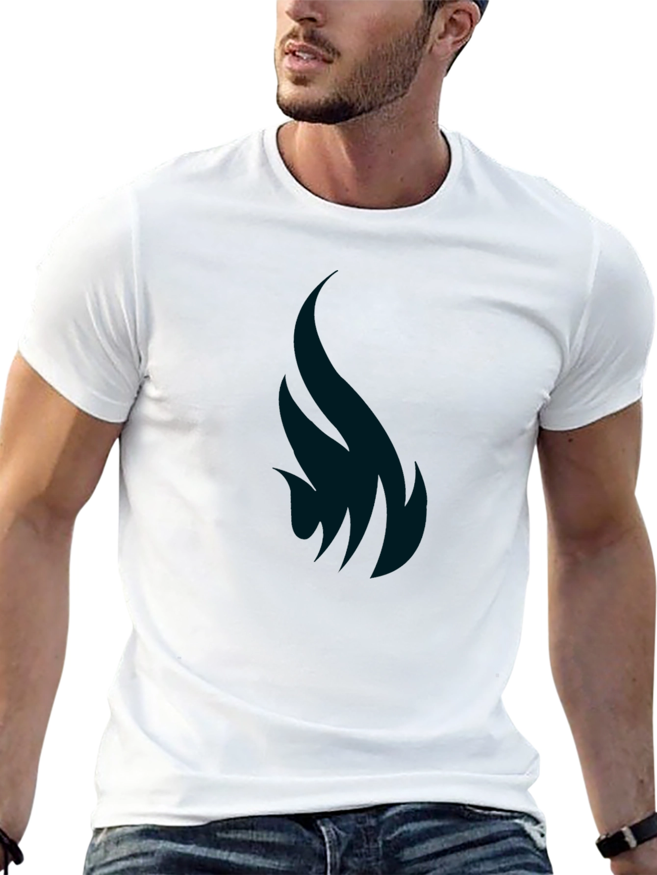 Mens Black Graphic Tee - Abstract Flame Design