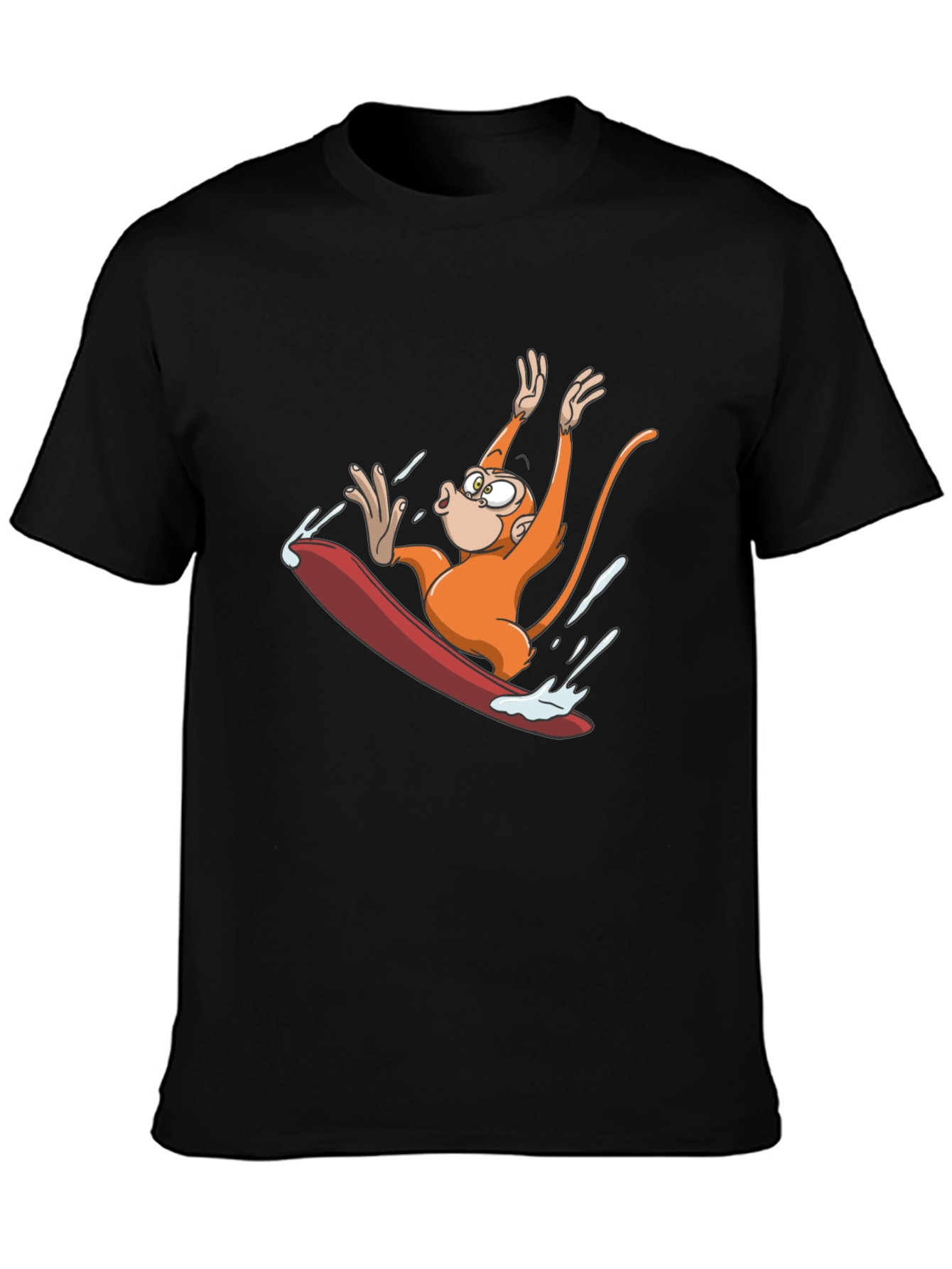 Monkey Surfing T-Shirt - Black Cotton Tee