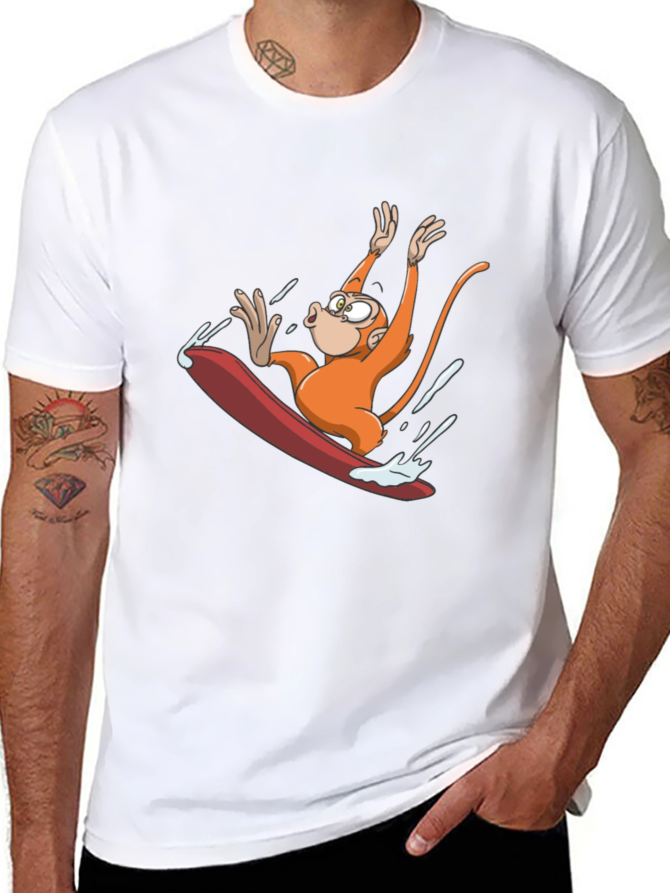 Monkey Surfing T-Shirt - Black Cotton Tee