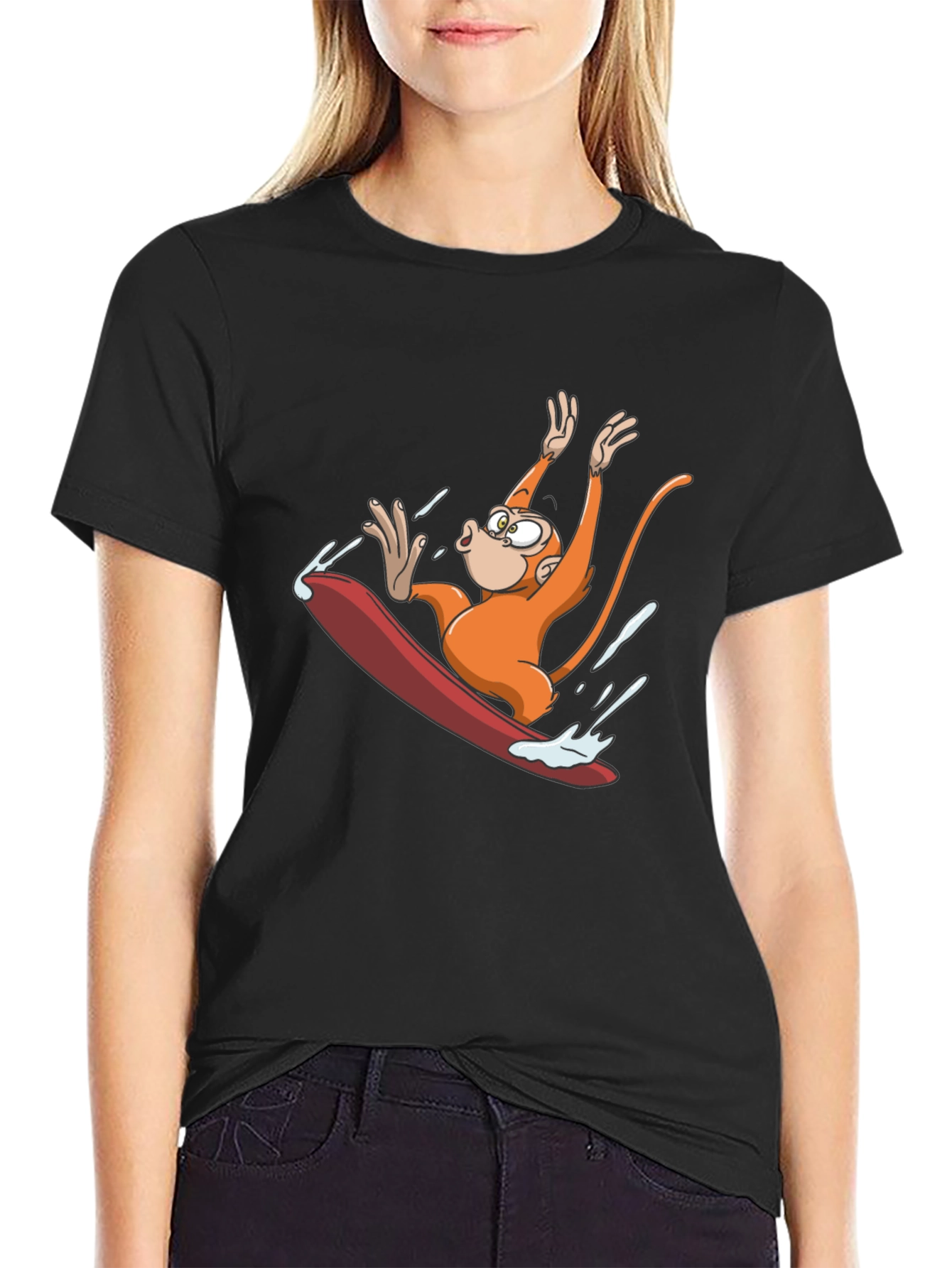 Monkey Surfing T-Shirt - Black Cotton Tee