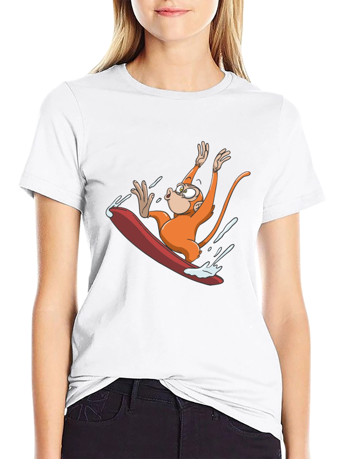 Monkey Surfing T-Shirt - Black Cotton Tee