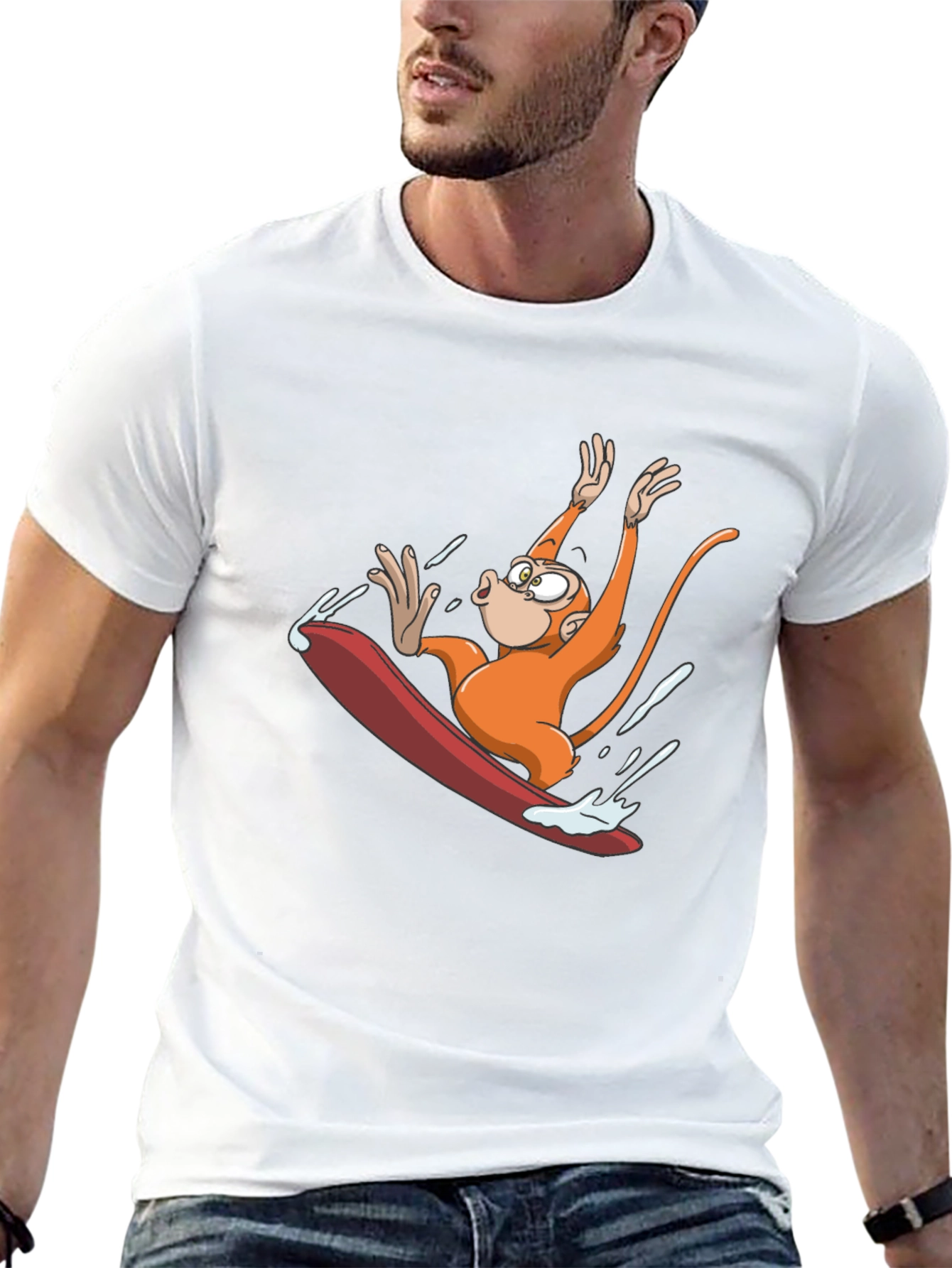 Monkey Surfing T-Shirt - Black Cotton Tee