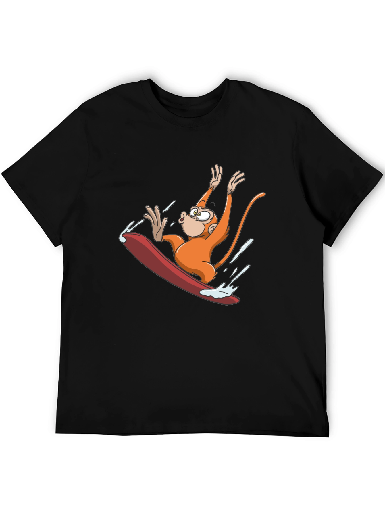Monkey Surfing T-Shirt - Black Cotton Tee