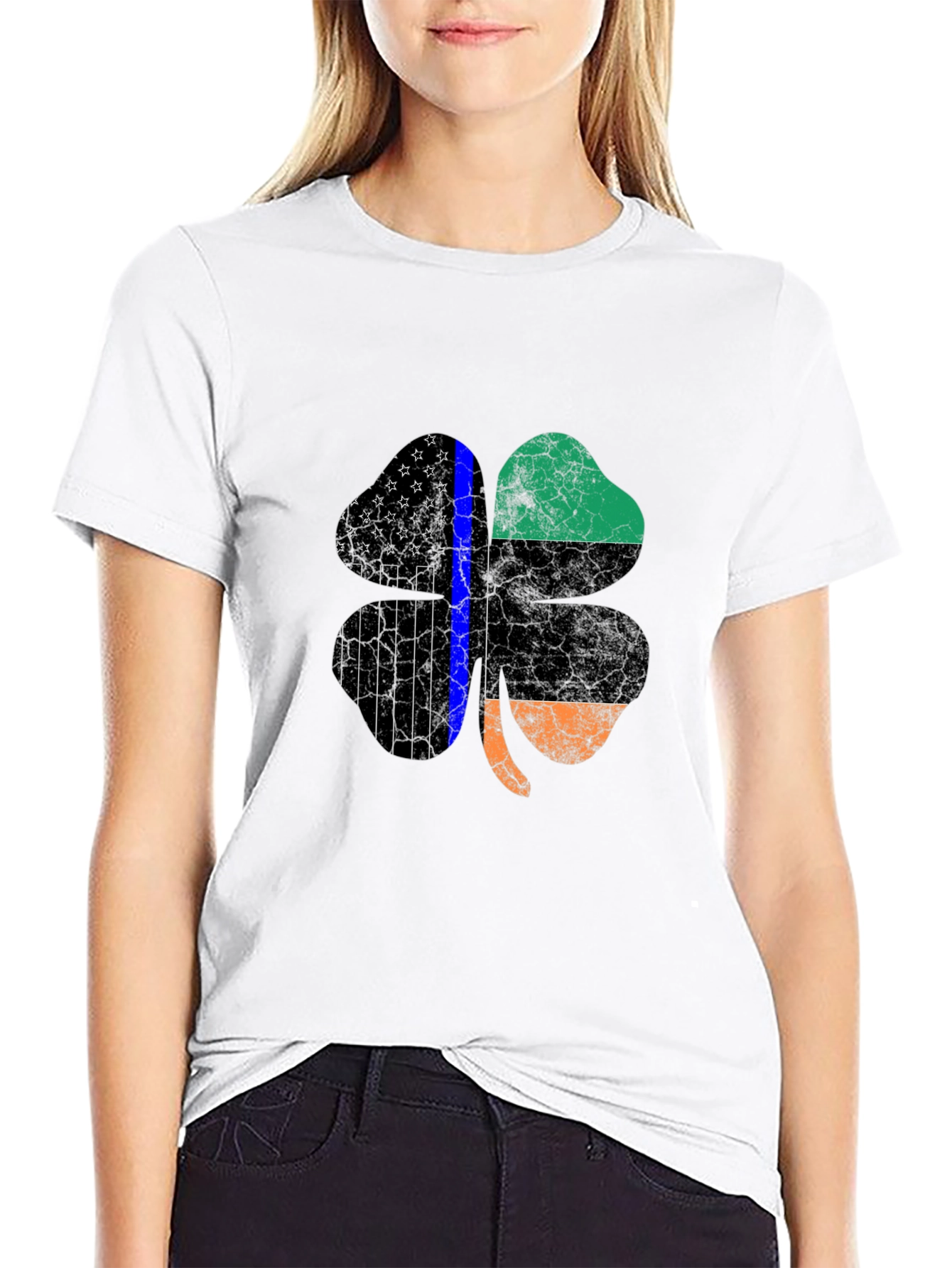 St Patricks Day Shamrock Thin Blue Line Mens T-Shirt